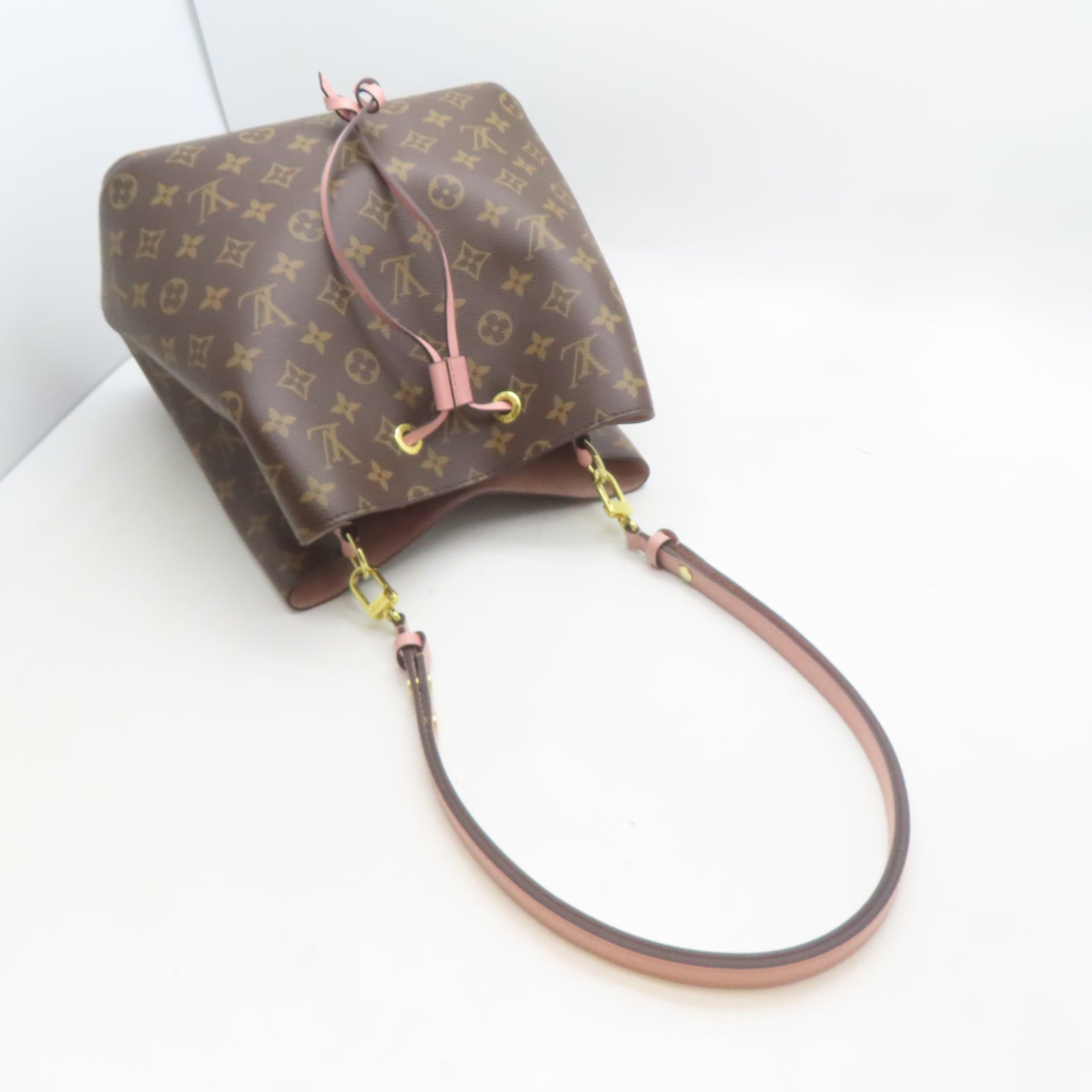 LOUIS VUITTON Monogram NeoNoe MM金扣肩背袋啡色/粉紅色