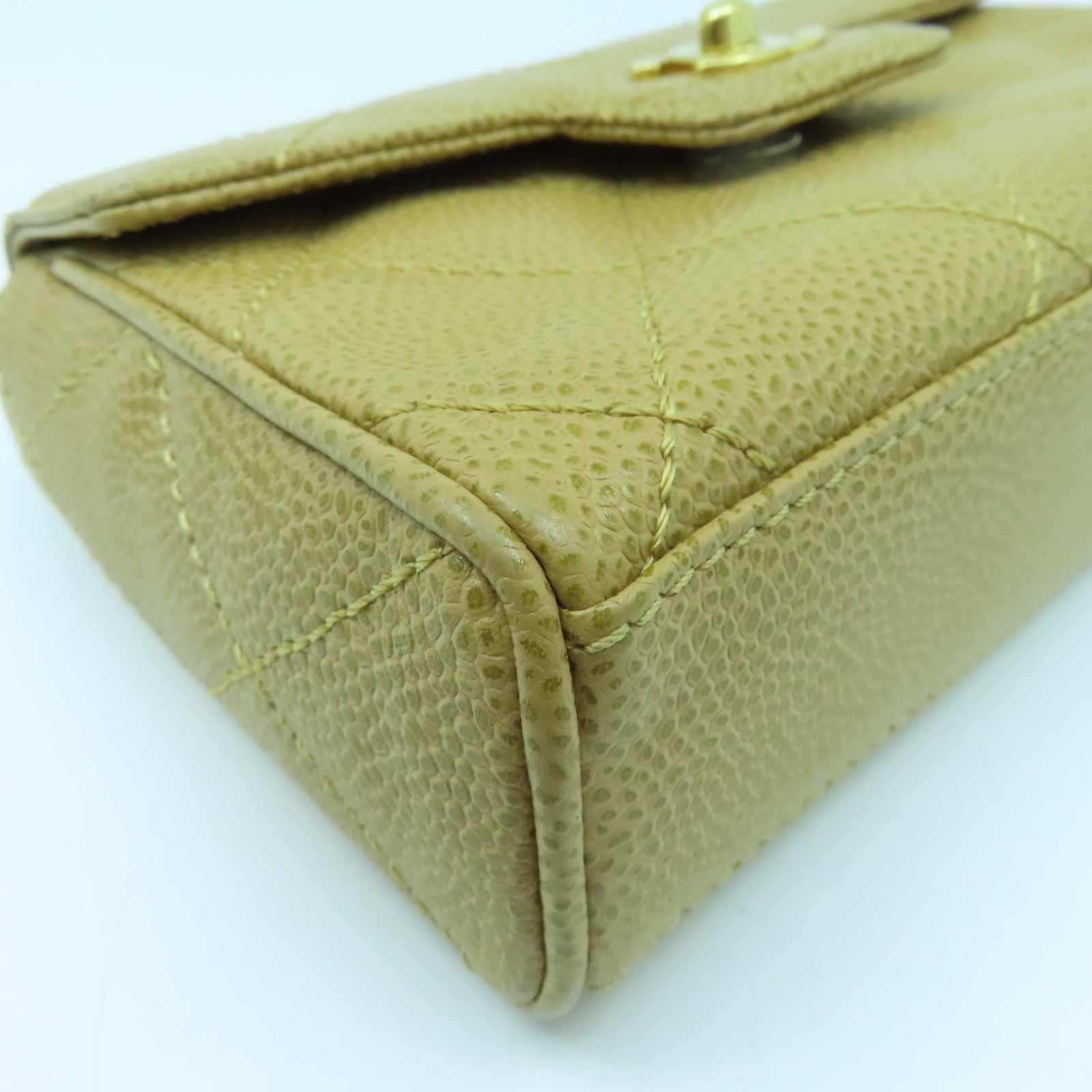 CHANEL 菱格牛皮皮革Chain Bag金扣手挽袋棕色