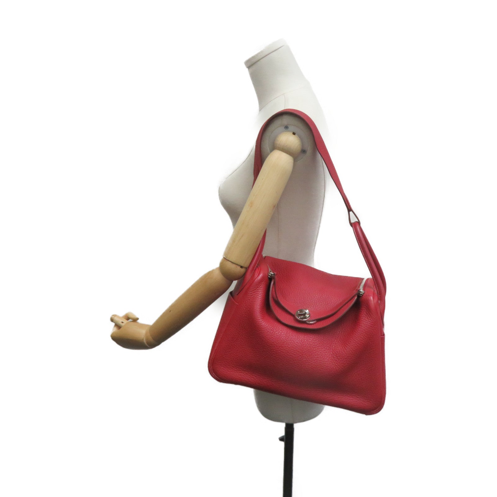 HERMES Clemence皮革Lindy 30 Shoulder Bag銀扣肩背袋’紅色