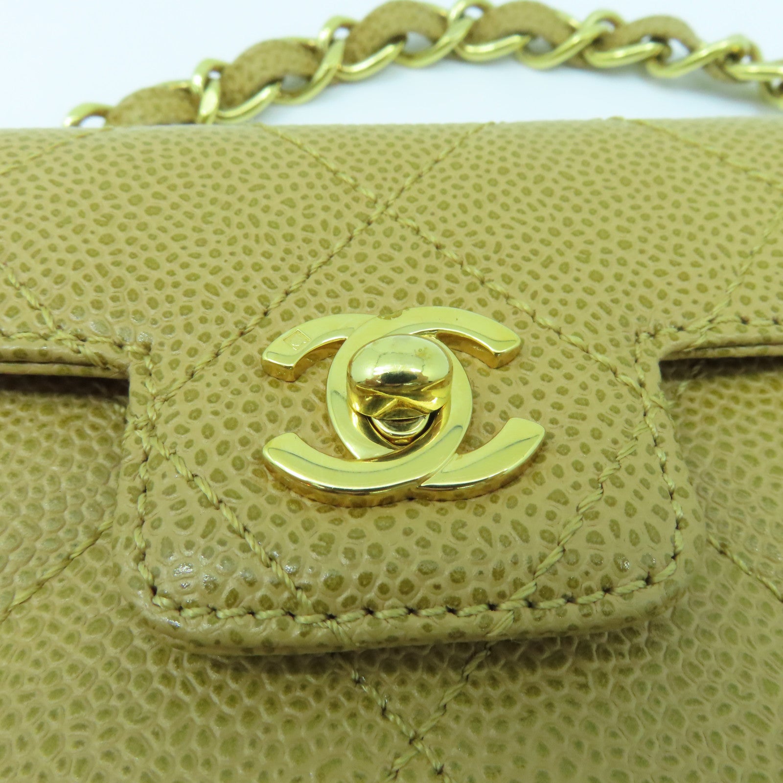 CHANEL 菱格牛皮皮革Chain Bag金扣手挽袋棕色