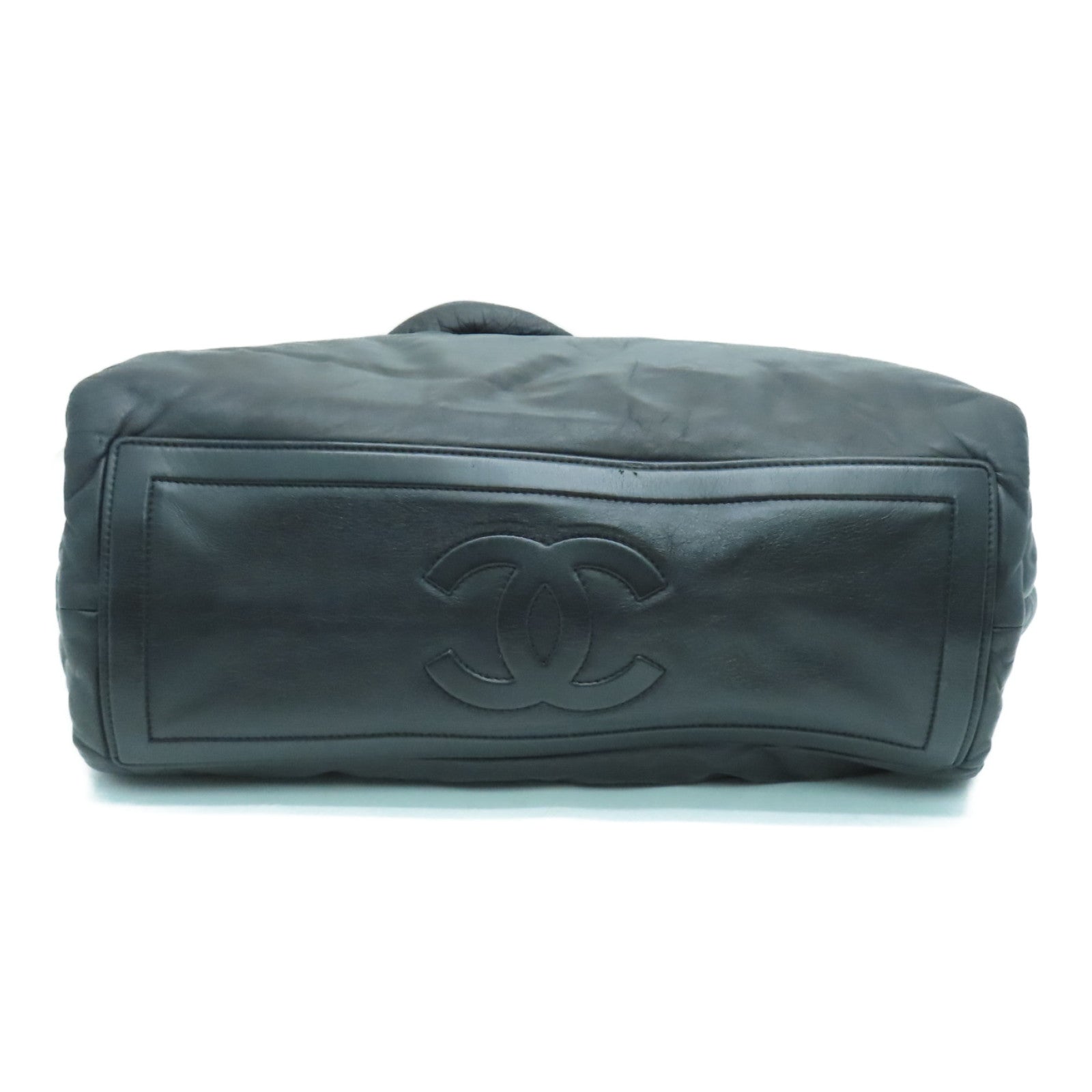 CHANEL 牛皮皮革Tote Bag银扣手挽袋黑色