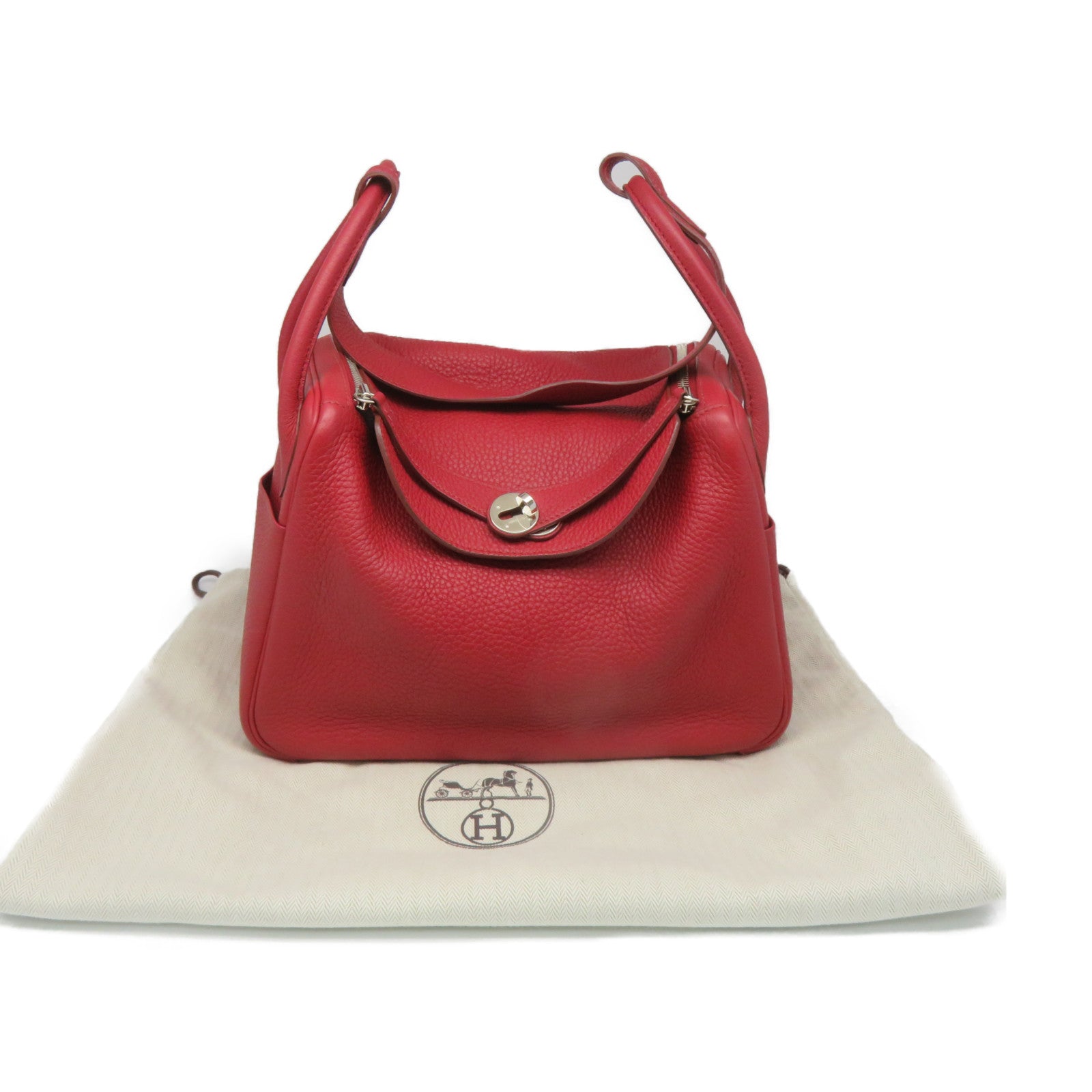 HERMES Clemence皮革Lindy 30 Shoulder Bag銀扣肩背袋’紅色