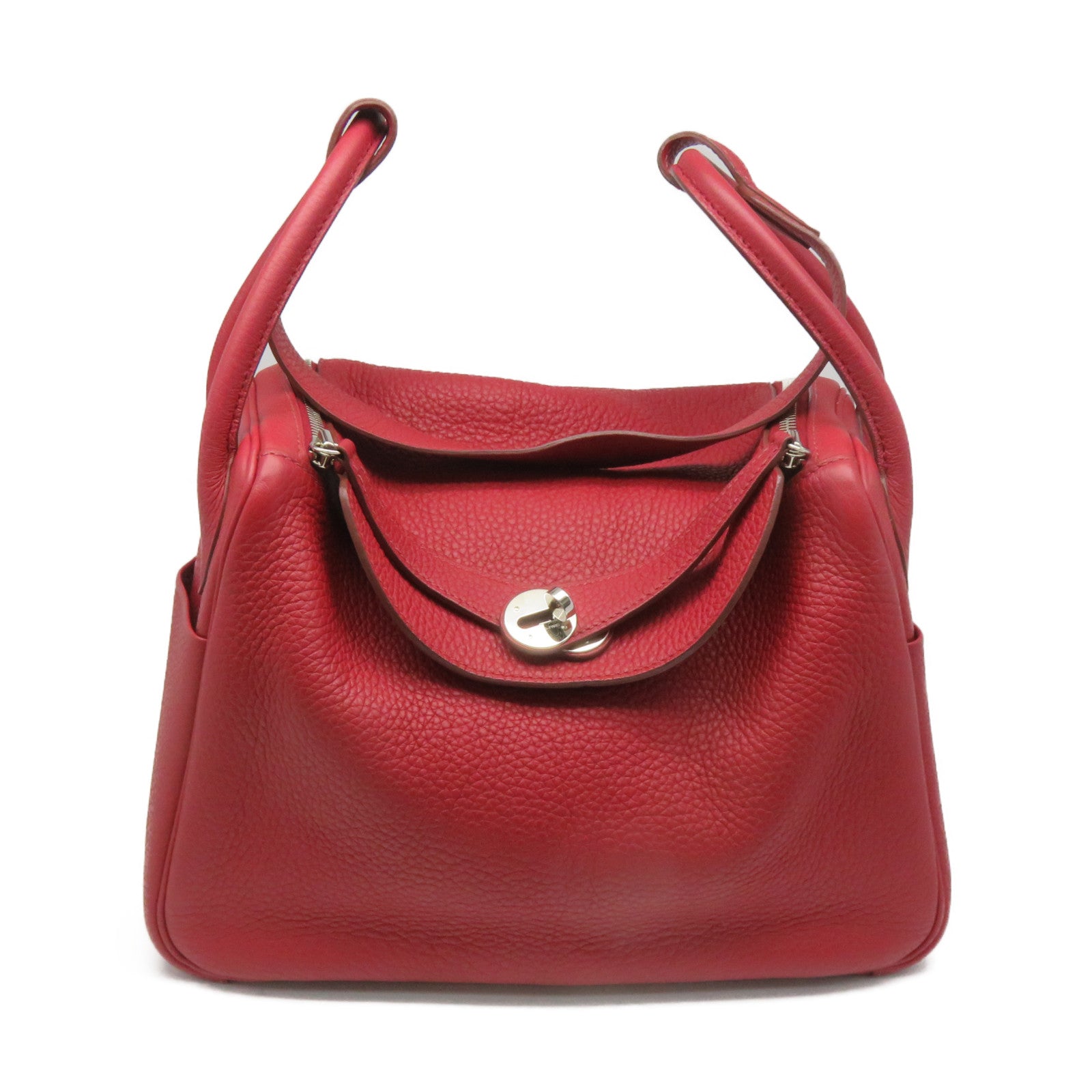 HERMES Clemence皮革Lindy 30 Shoulder Bag銀扣肩背袋’紅色