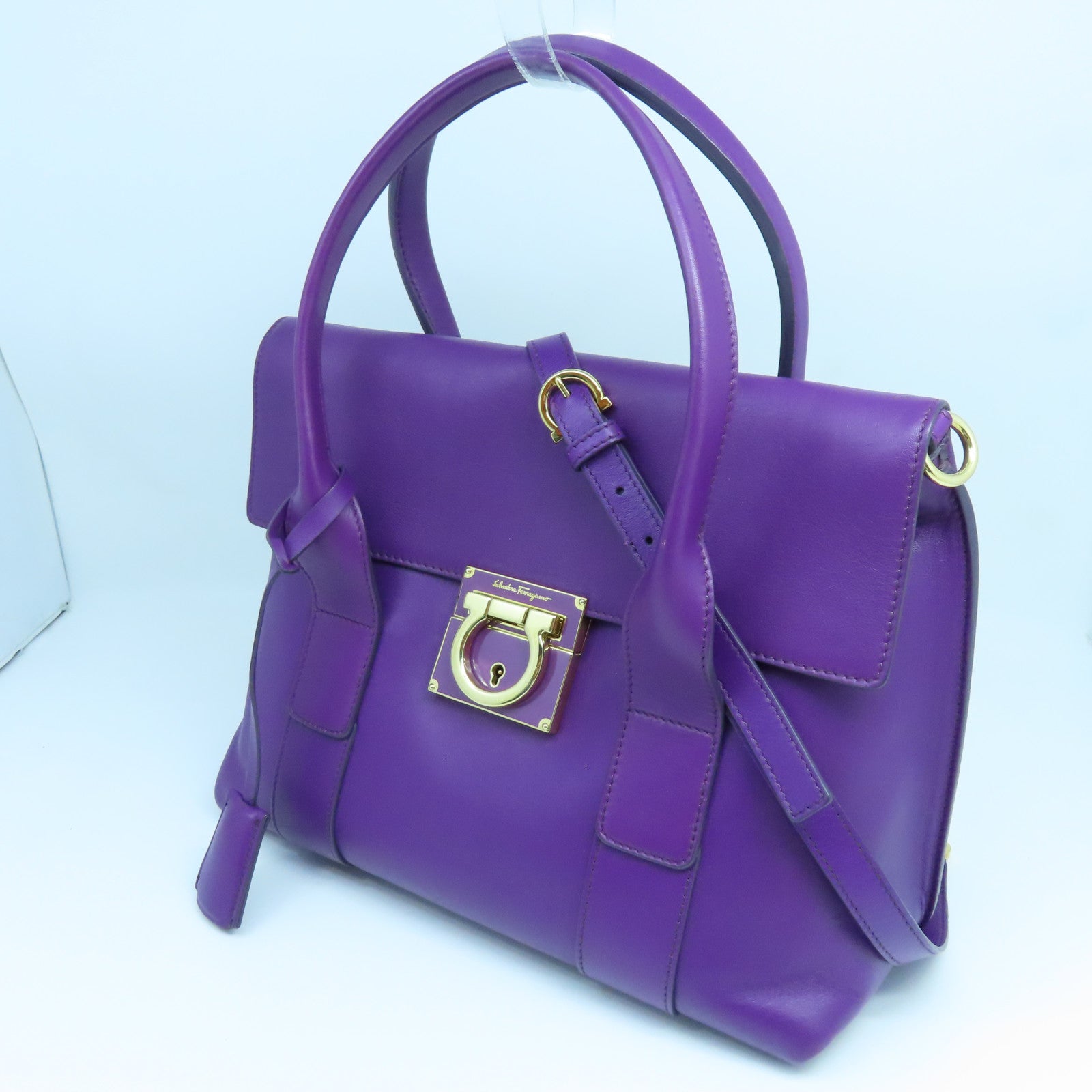 Salvatore Ferragamo 牛皮皮革Shoulder Bag金扣手挽肩背兩用袋紫色