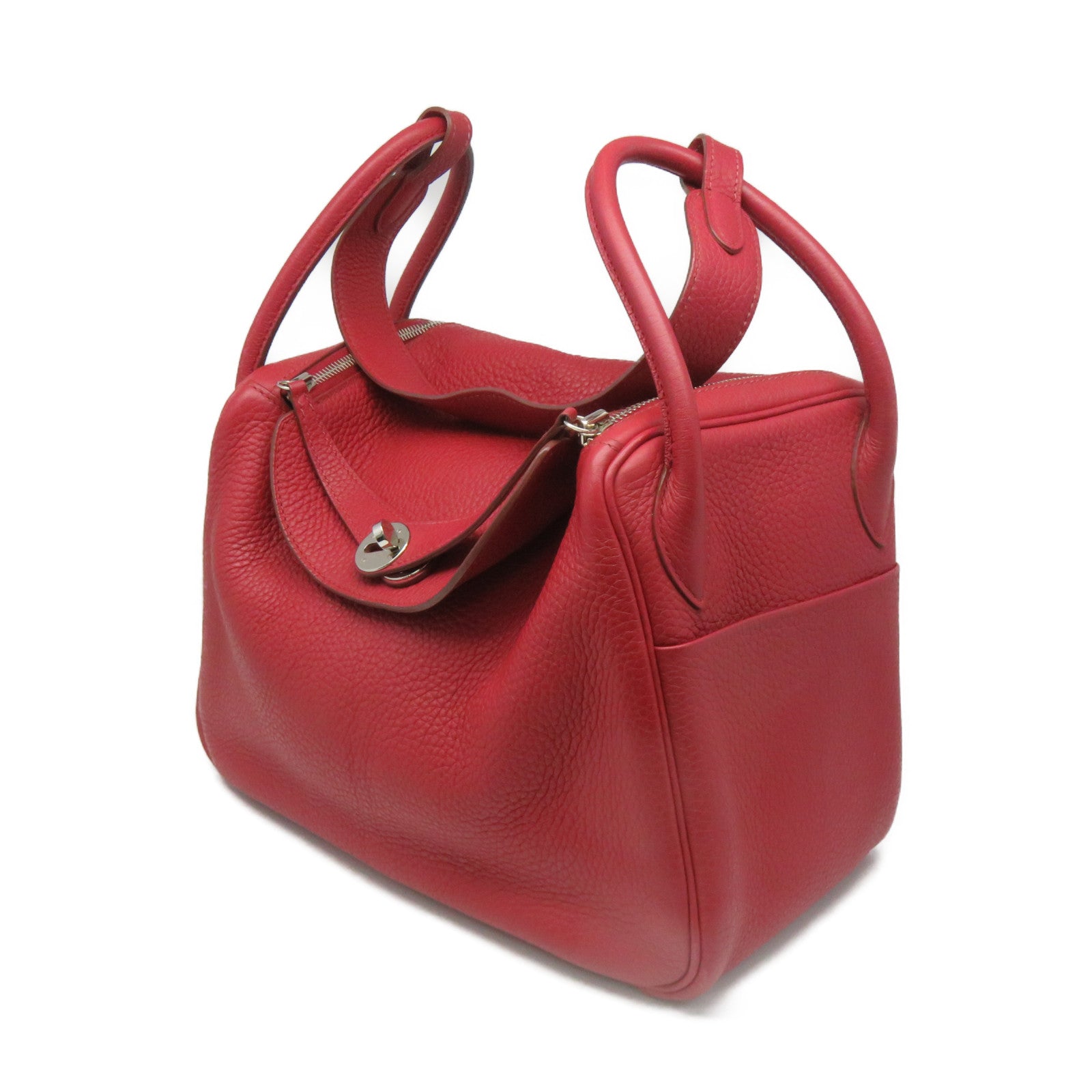 HERMES Clemence皮革Lindy 30 Shoulder Bag銀扣肩背袋’紅色