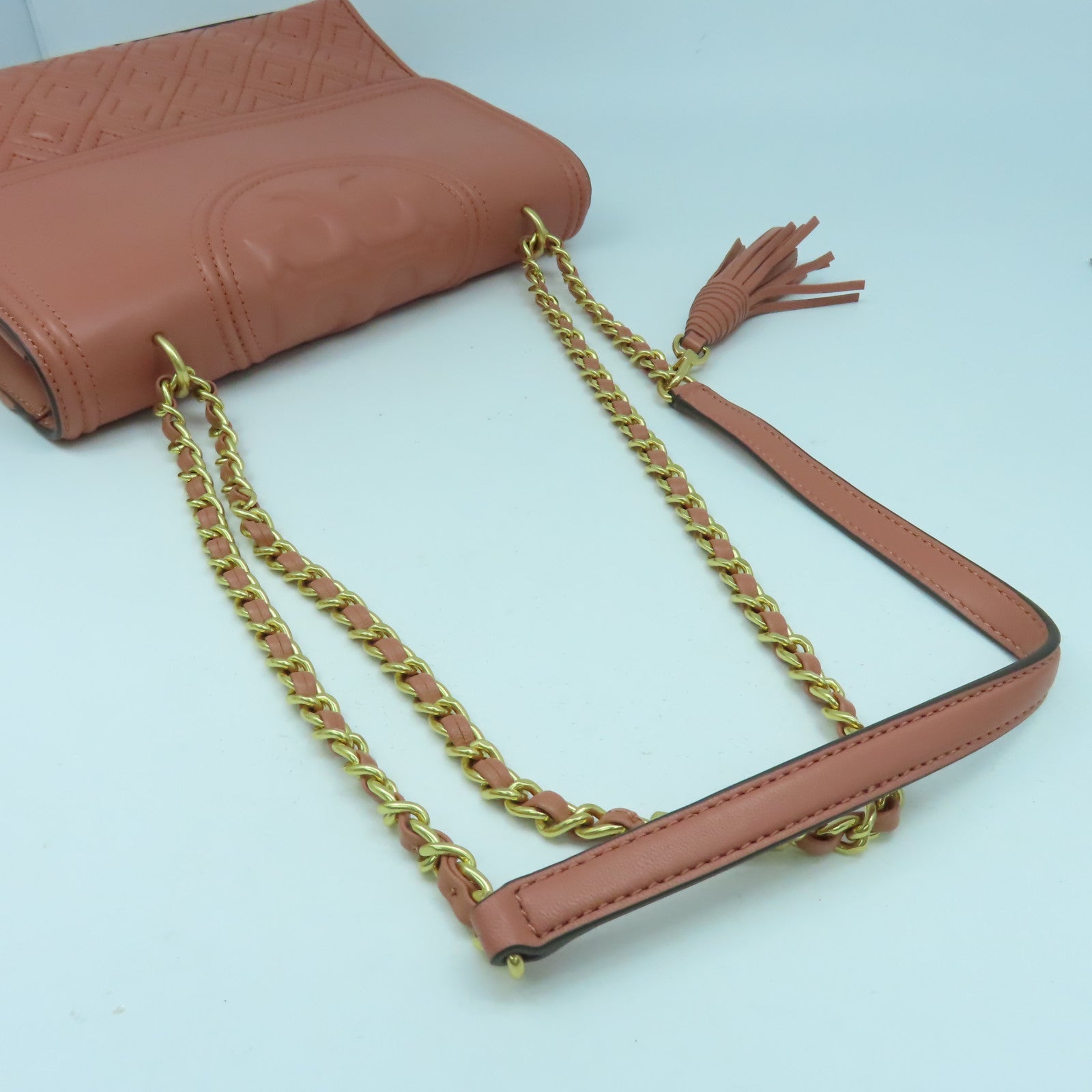 Tory Burch 牛皮皮革Chain Shoulder金扣鏈帶肩背袋粉紅色