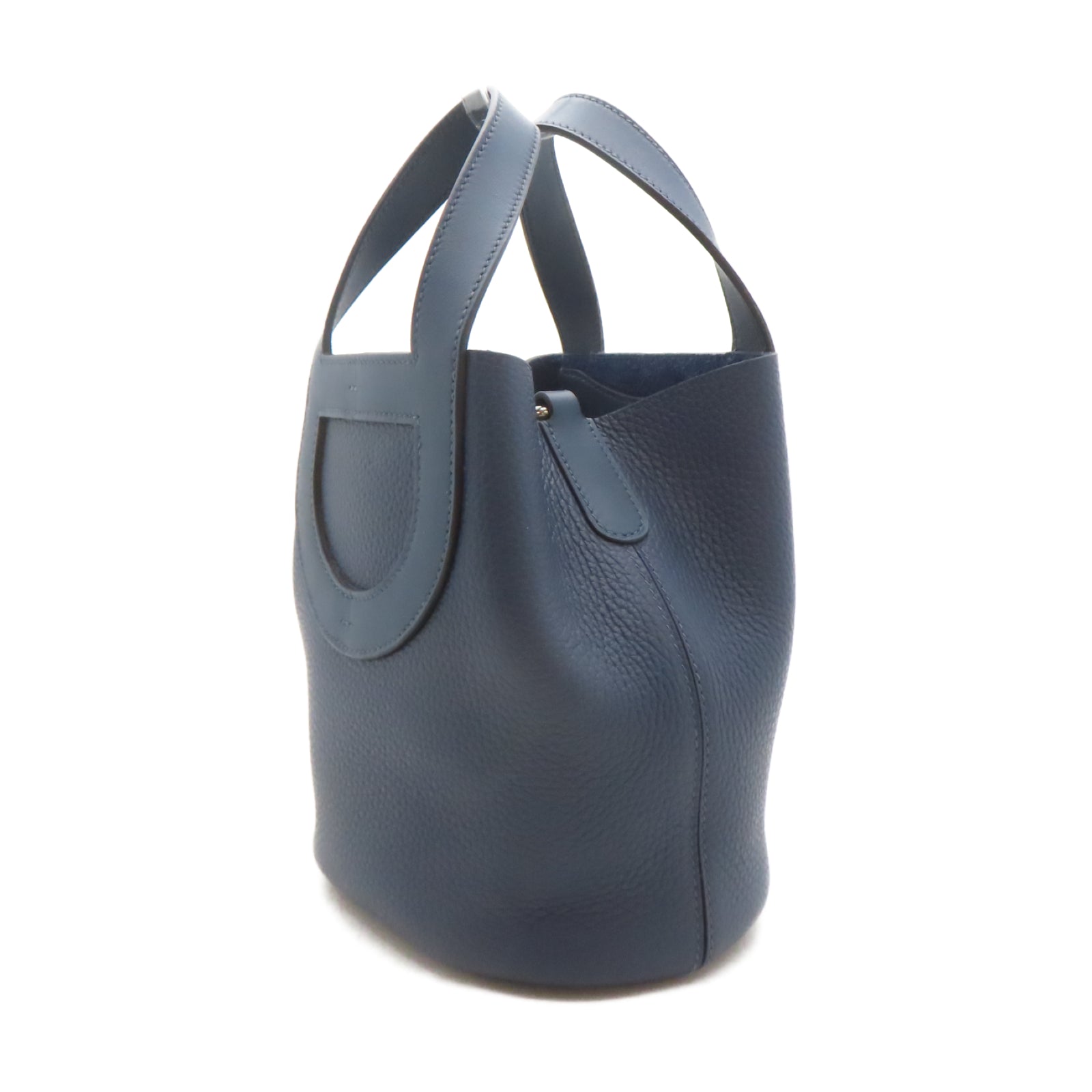 HERMES Clemence皮革/Swift皮革In The Loop銀扣手挽袋Bleu De Prusse普魯士藍色