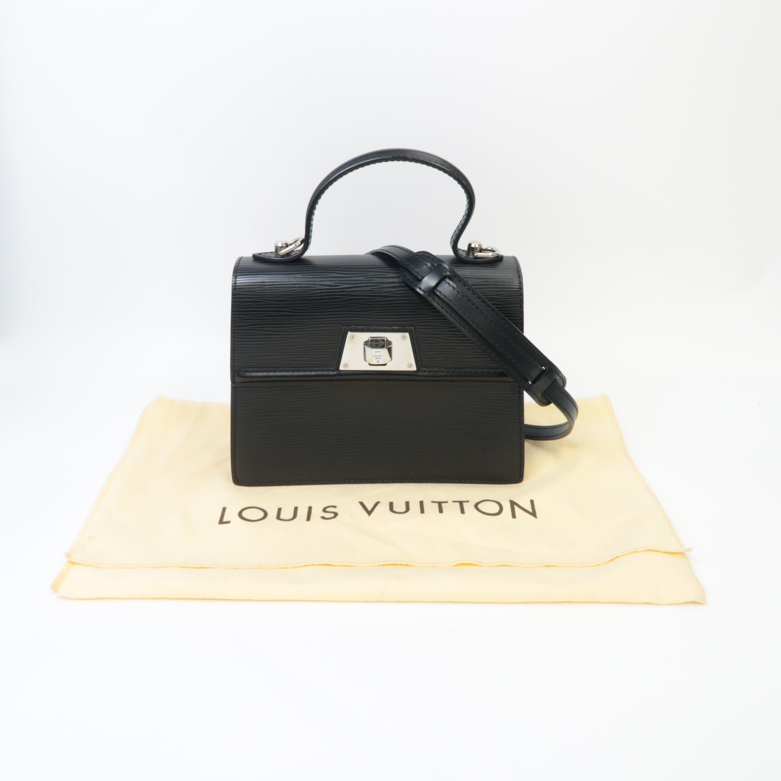 LOUIS VUITTON Epi Sevigne PM銀扣手挽肩背兩用袋黑色