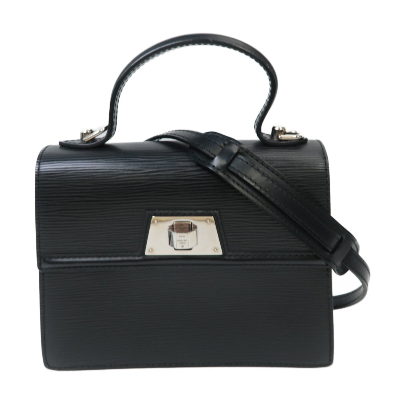 LOUIS VUITTON Epi Sevigne PM銀扣手挽肩背兩用袋黑色