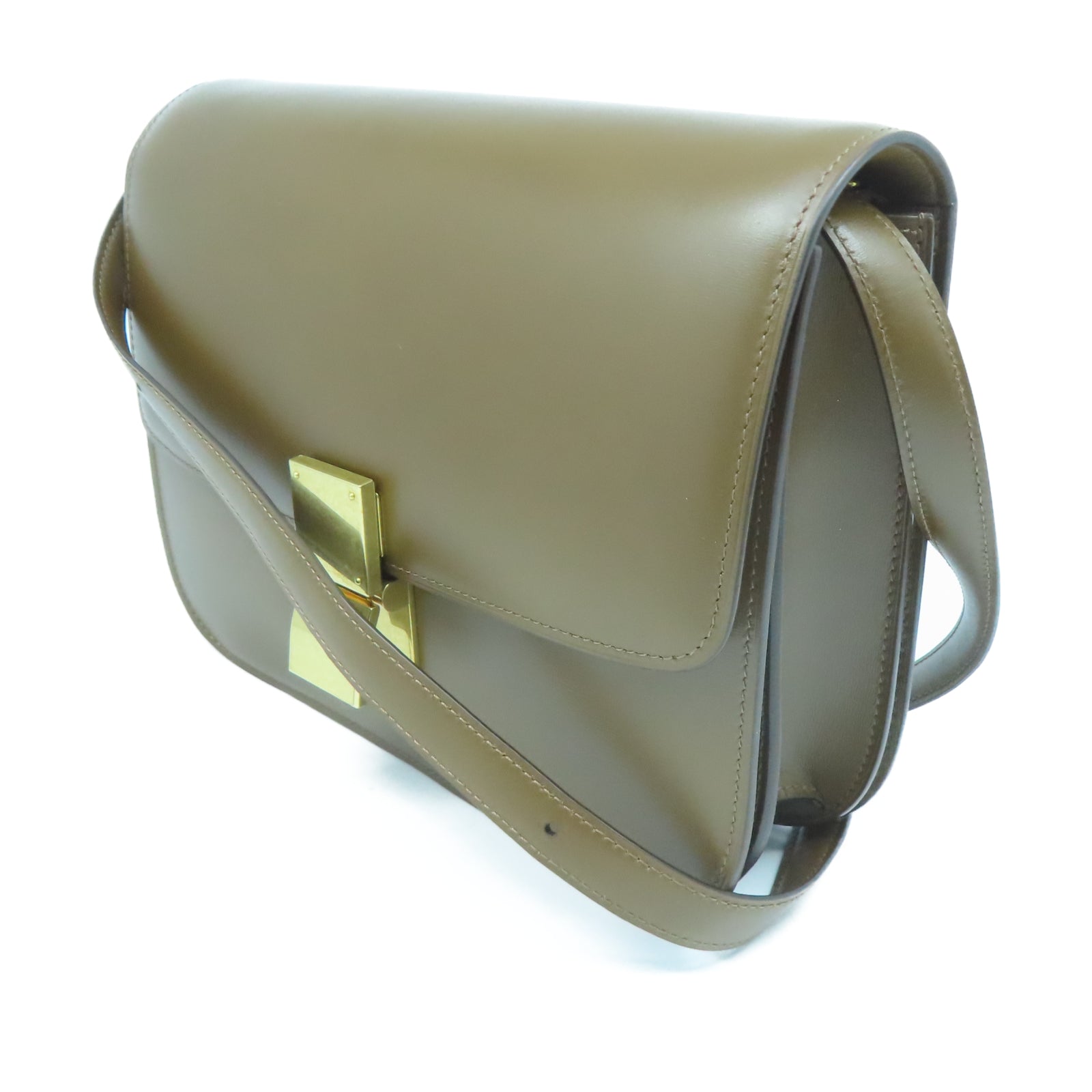 CELINE 牛皮皮革Classic Box Medium金扣肩背袋棕色