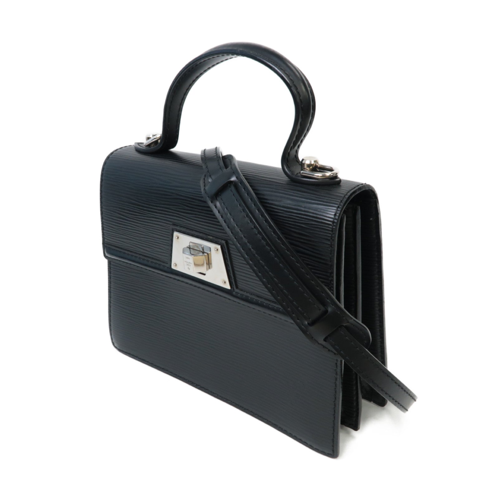 LOUIS VUITTON Epi Sevigne PM銀扣手挽肩背兩用袋黑色