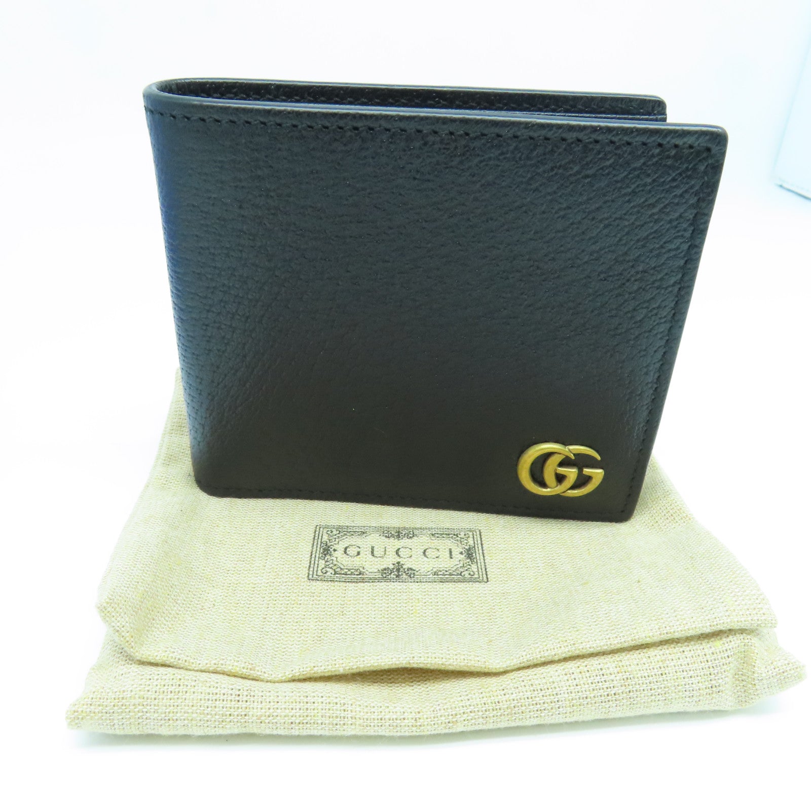 GUCCI cowhide leather GG Marmont wallet gold buckle wallet black