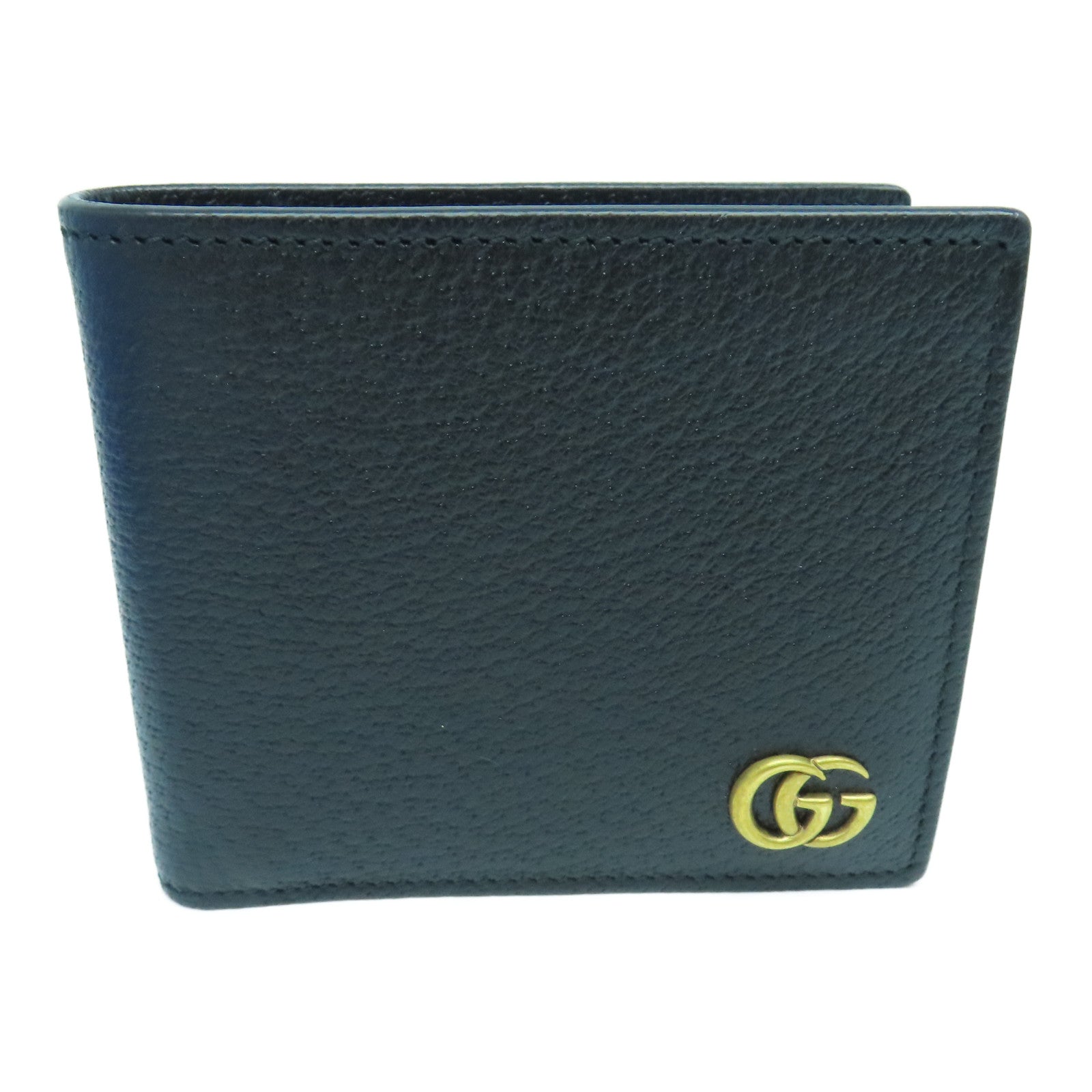 GUCCI cowhide leather GG Marmont wallet gold buckle wallet black