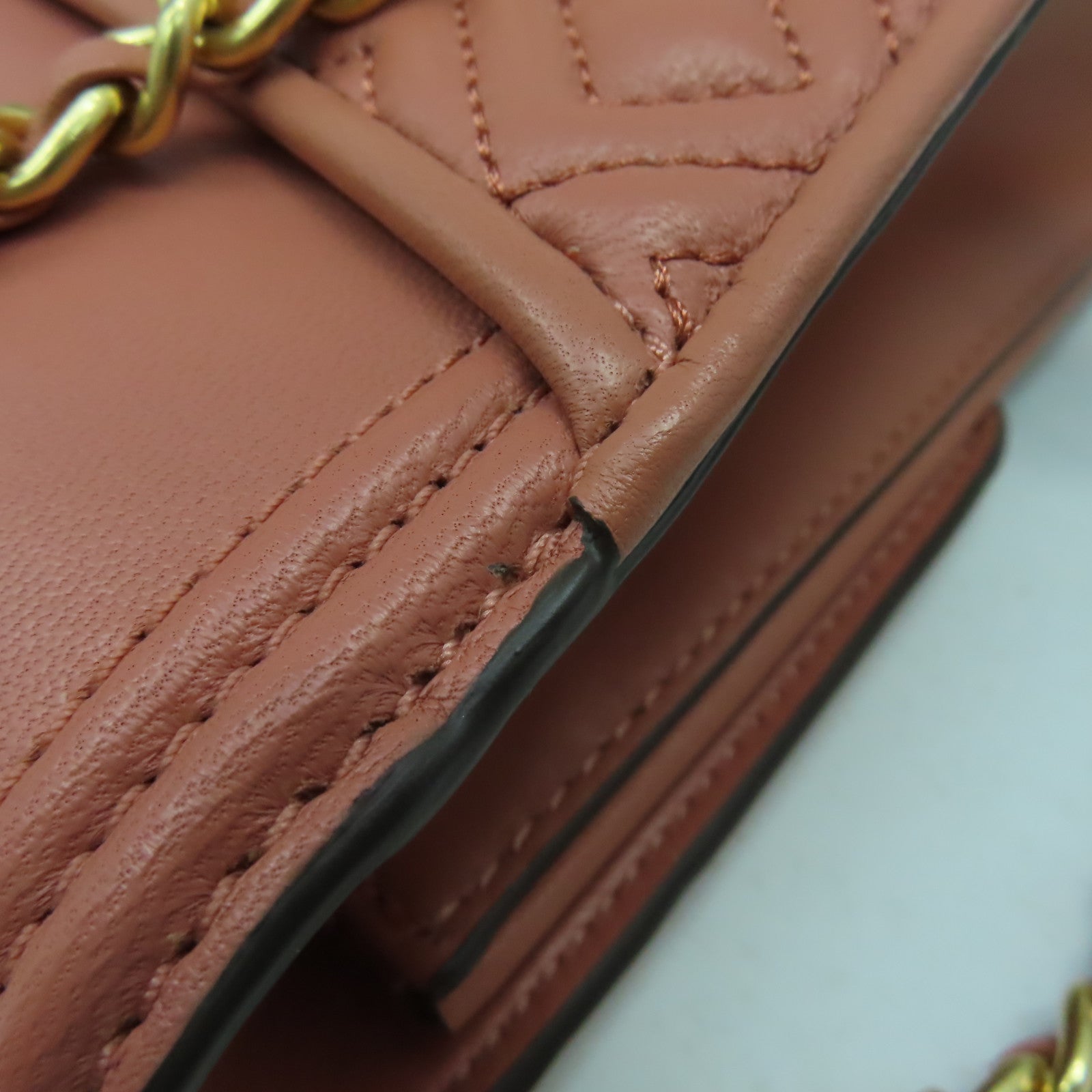 Tory Burch 牛皮皮革Chain Shoulder金扣鏈帶肩背袋粉紅色