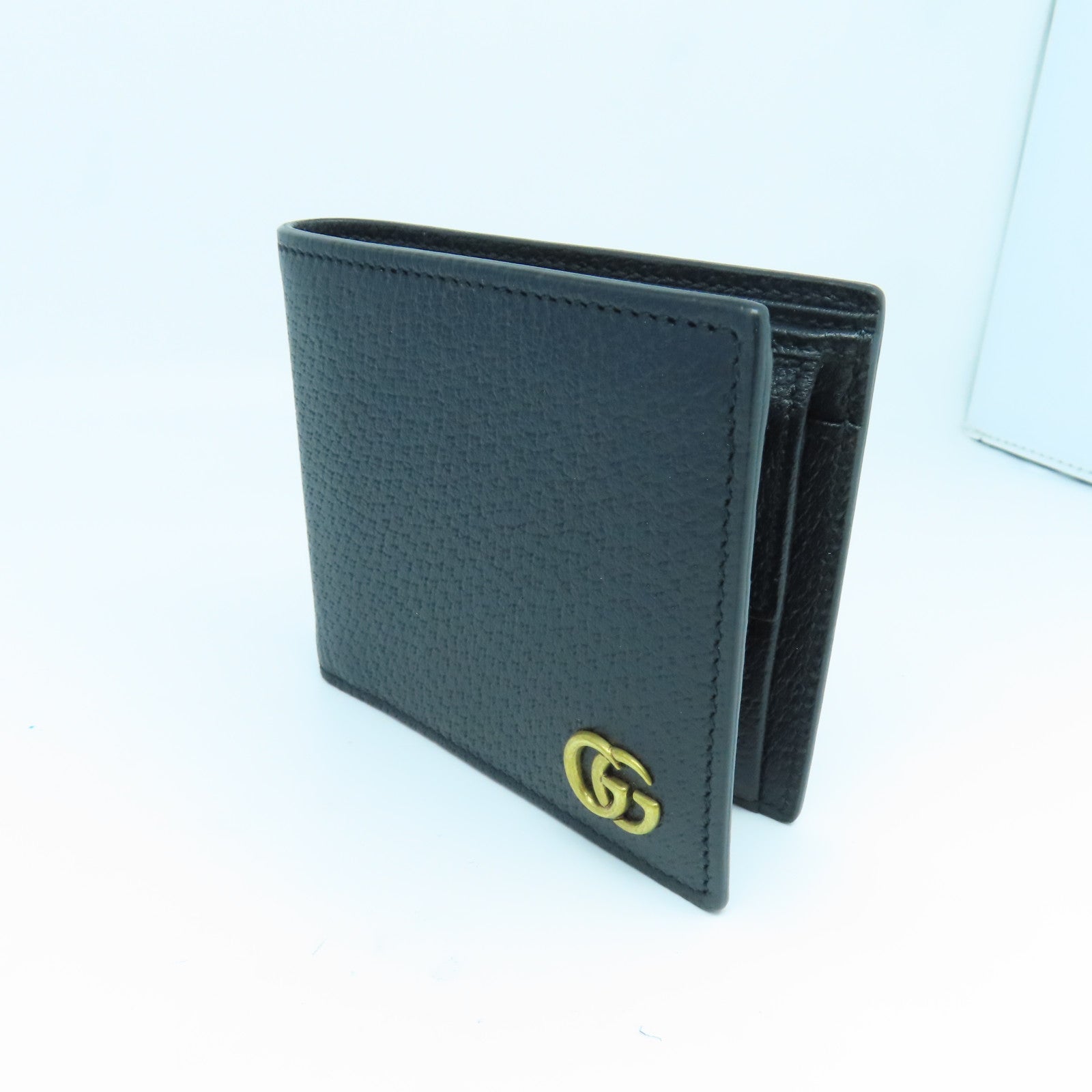 GUCCI cowhide leather GG Marmont wallet gold buckle wallet black