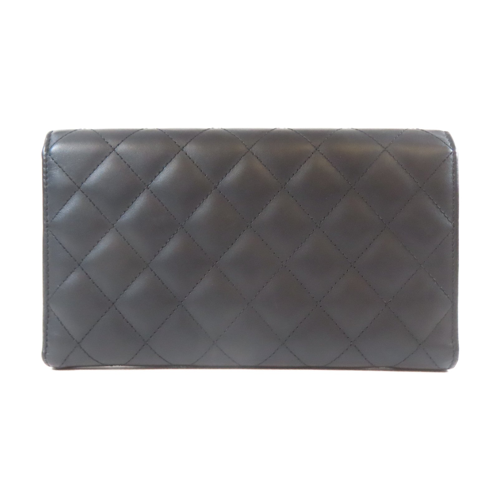 CHANEL 菱格羊皮皮革Cambon Long Wallet銀扣長錢包黑色