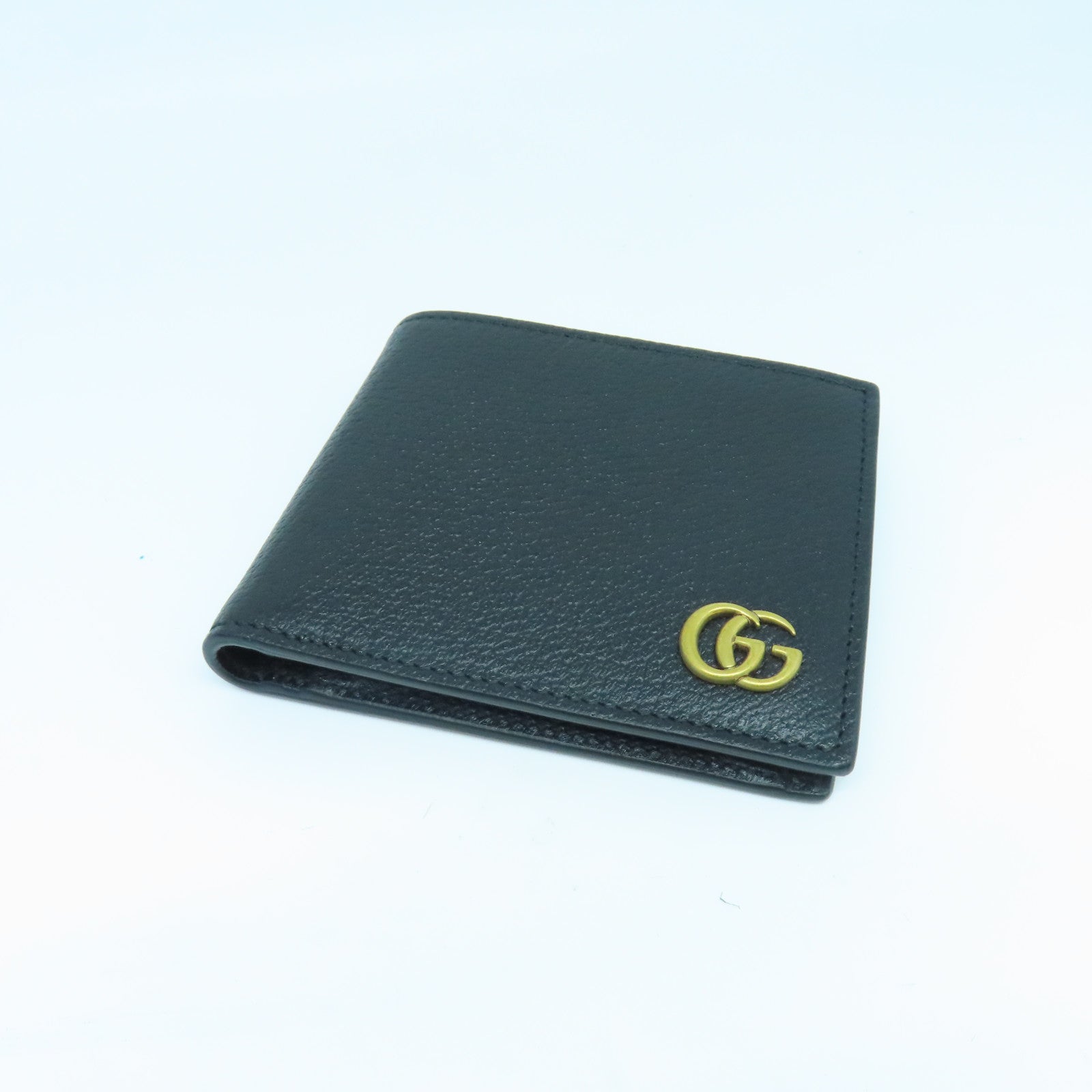 GUCCI cowhide leather GG Marmont wallet gold buckle wallet black
