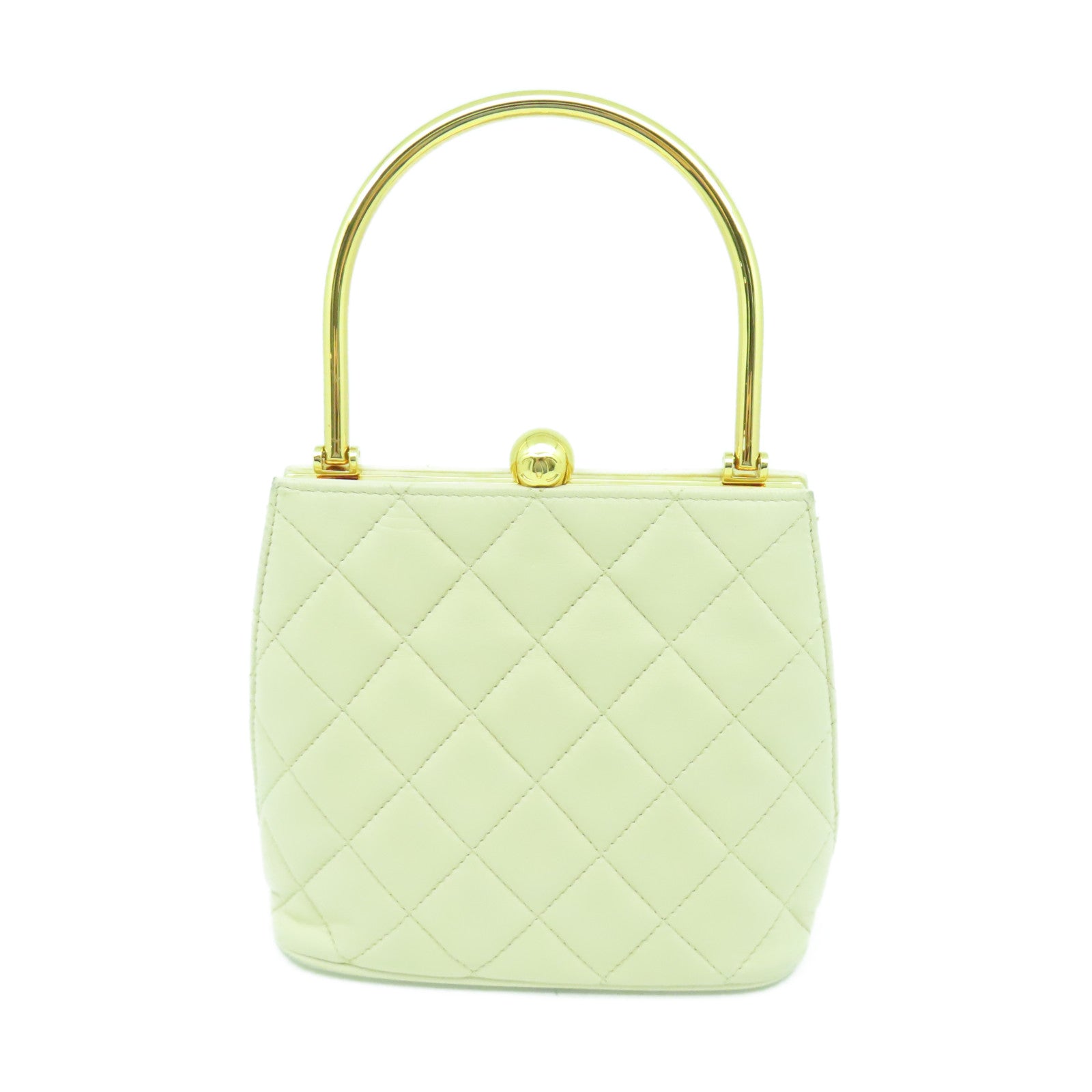 CHANEL 菱格牛皮皮革Handbag金扣手挽袋米色