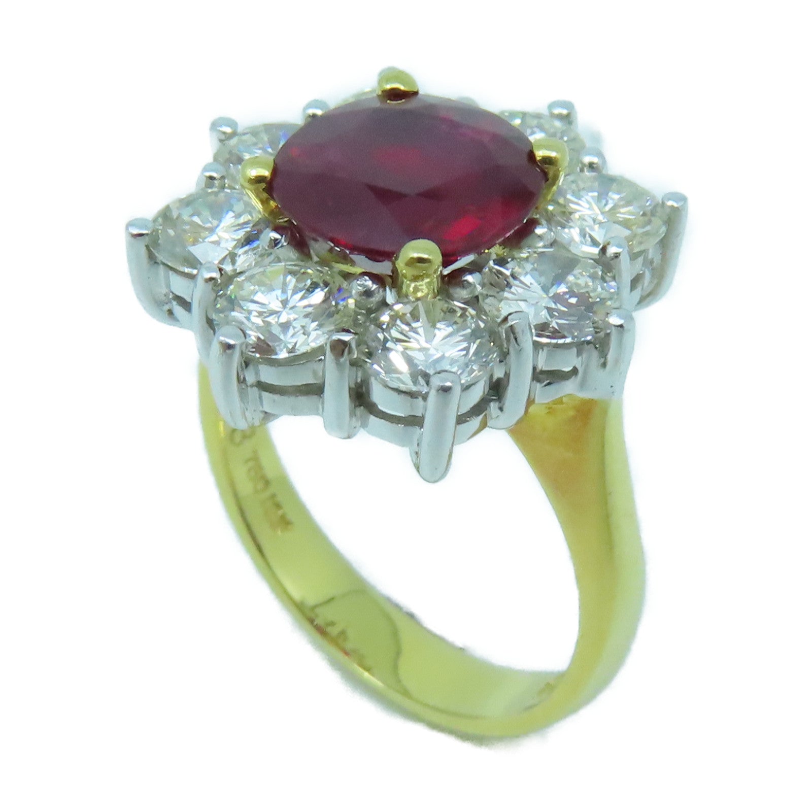 JEWELRY 18K白金/黃金Ruby Diamond Ring紅寶石/鑽石戒指US#5.25