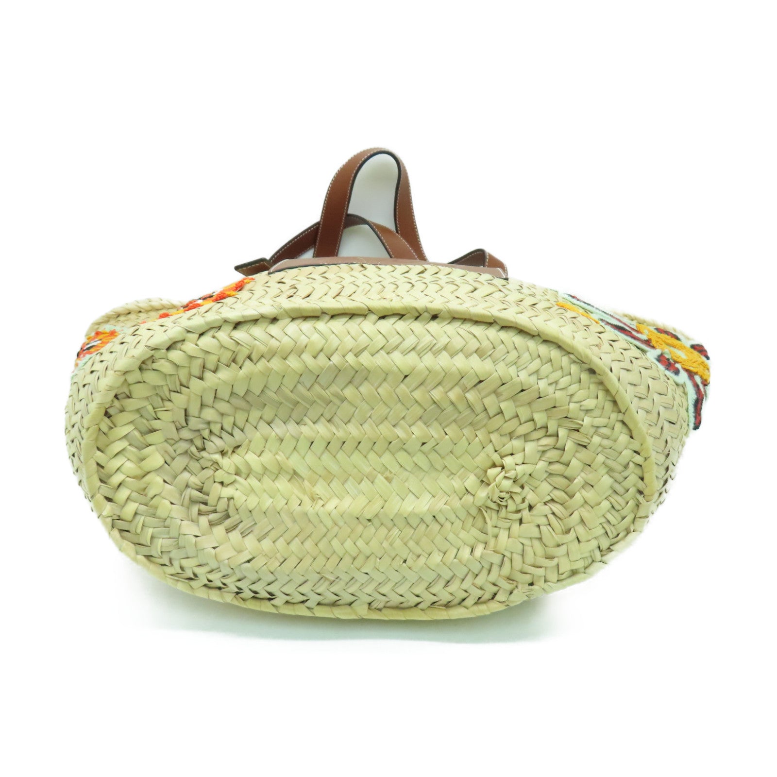 LOEWE Raffia Shoulder Bag銀扣肩背袋米色/橙色