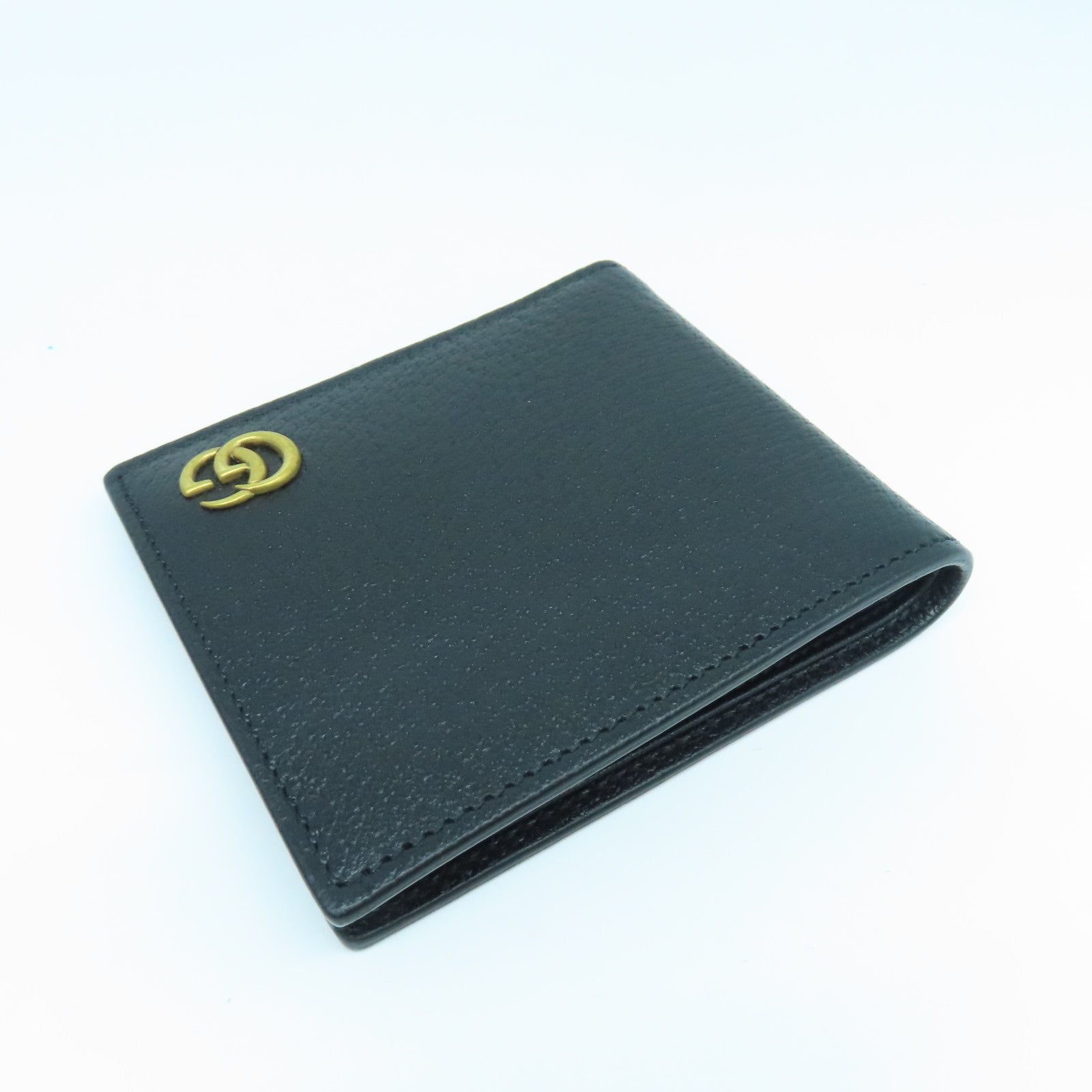 GUCCI cowhide leather GG Marmont wallet gold buckle wallet black