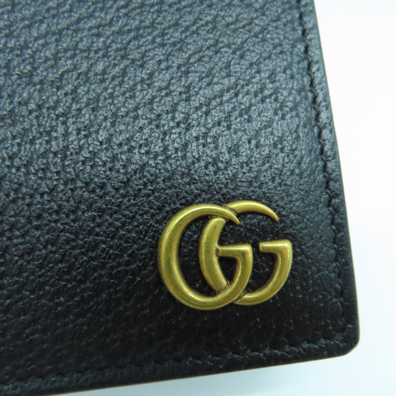GUCCI cowhide leather GG Marmont wallet gold buckle wallet black
