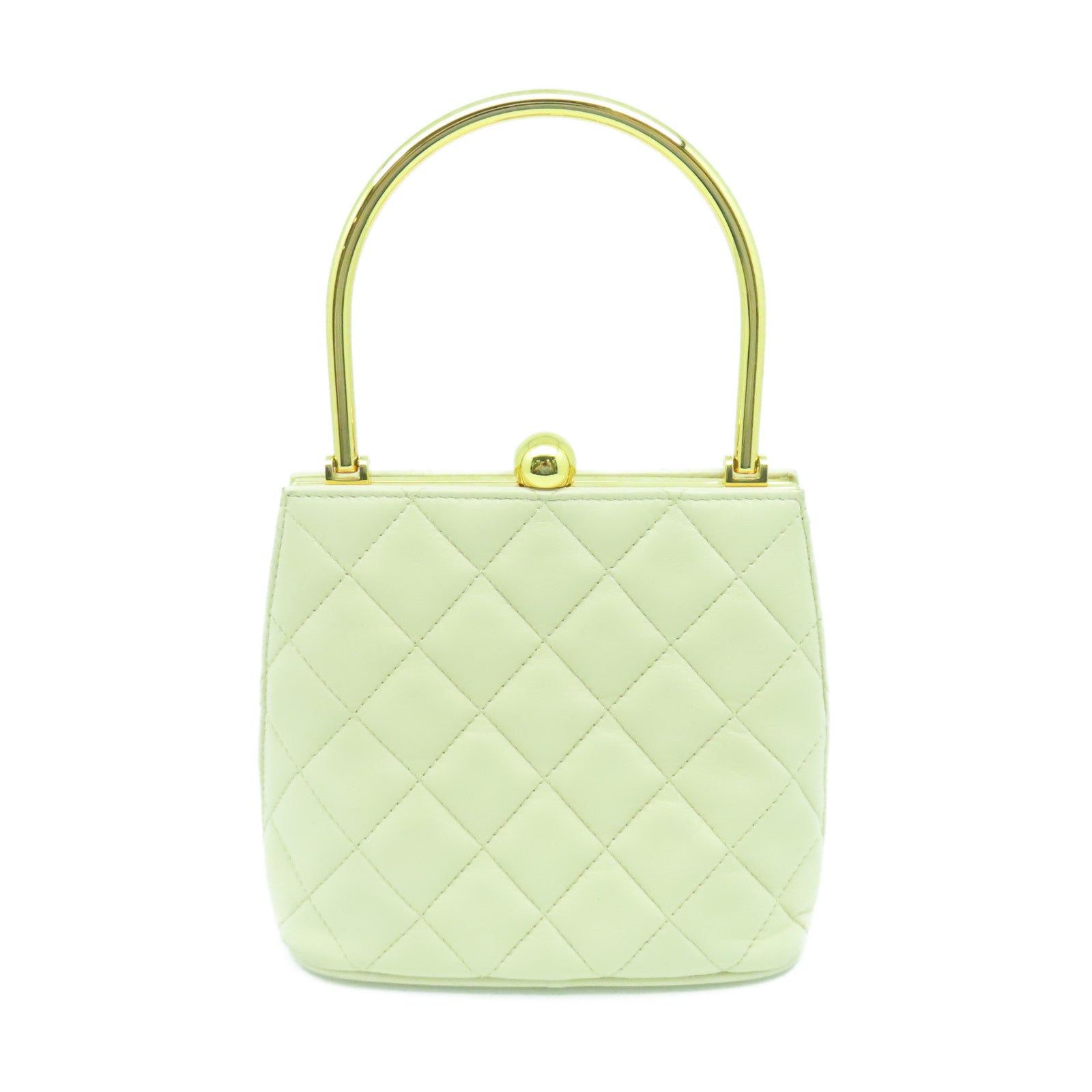 CHANEL 菱格牛皮皮革Handbag金扣手挽袋米色