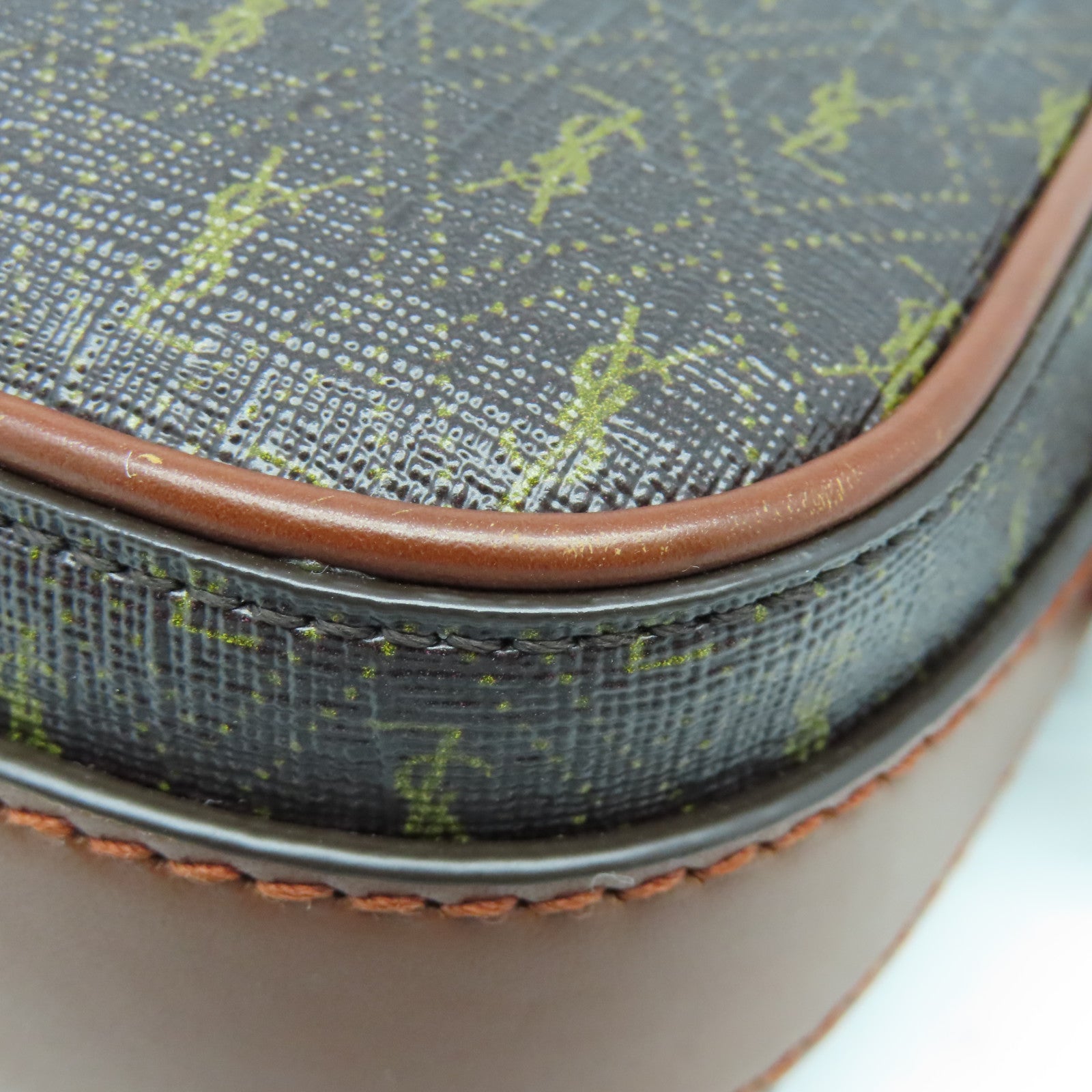 YVES SAINT LAURENT Coated Canvas Camera Bag Gold Button Shoulder Bag Brown