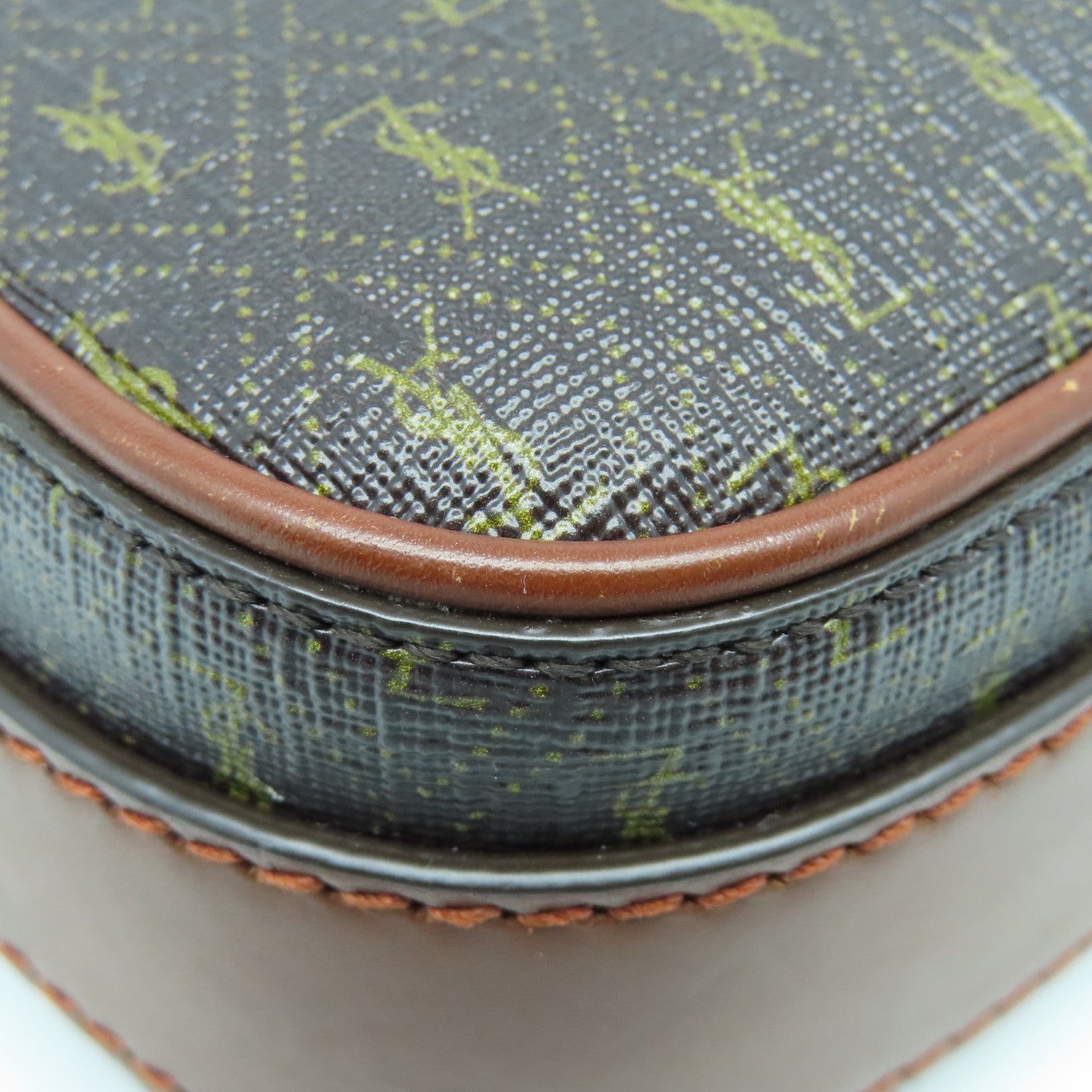 YVES SAINT LAURENT Coated Canvas Camera Bag Gold Button Shoulder Bag Brown