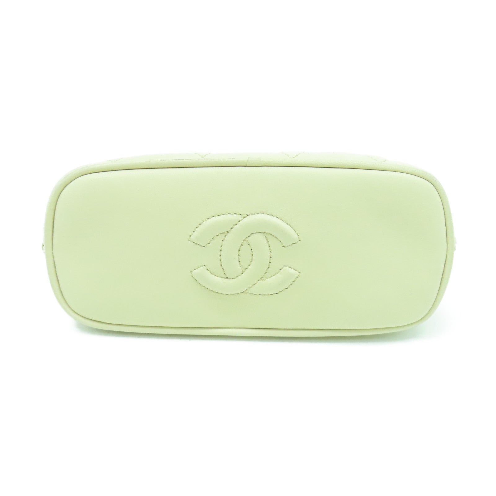 CHANEL 菱格牛皮皮革Handbag金扣手挽袋米色
