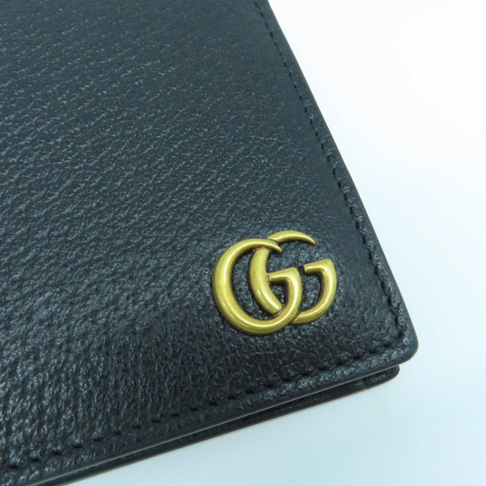 GUCCI cowhide leather GG Marmont wallet gold buckle wallet black