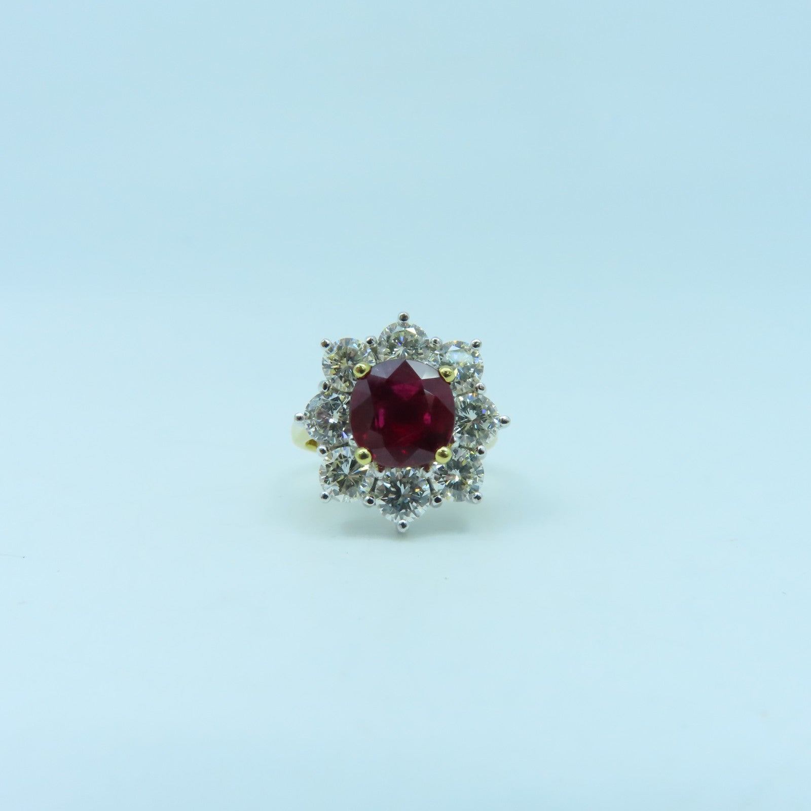 JEWELRY 18K白金/黃金Ruby Diamond Ring紅寶石/鑽石戒指US#5.25