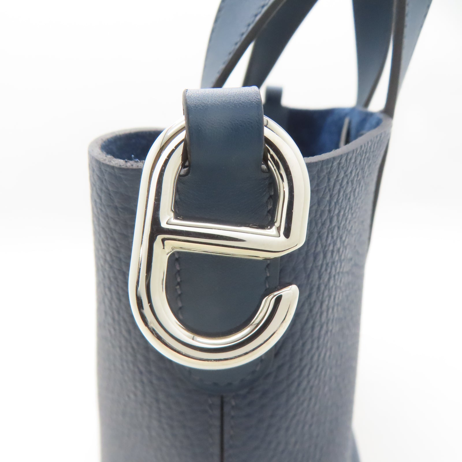 HERMES Clemence皮革/Swift皮革In The Loop銀扣手挽袋Bleu De Prusse普魯士藍色
