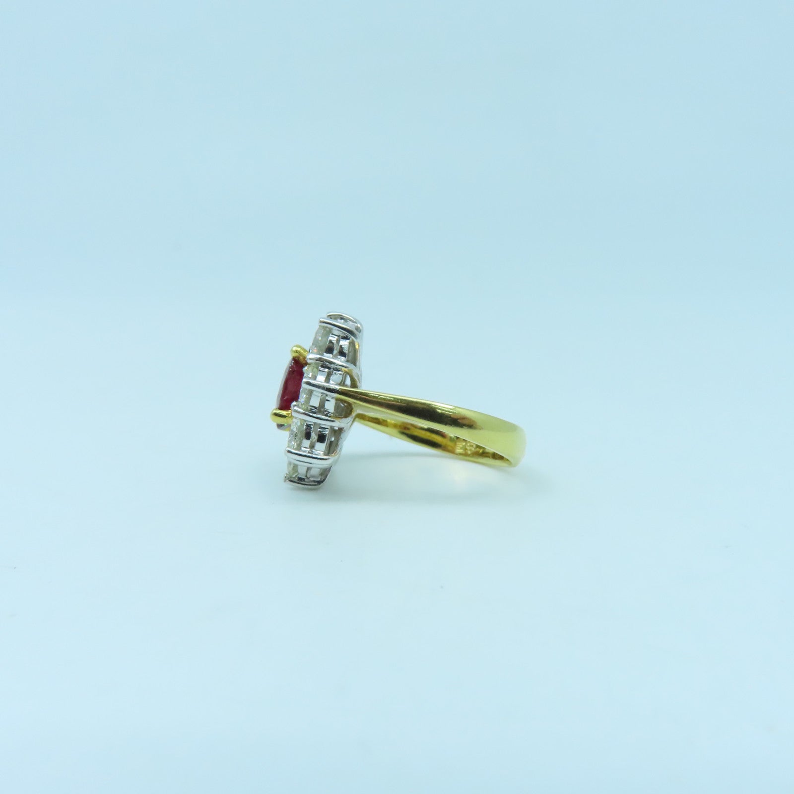 JEWELRY 18K白金/黃金Ruby Diamond Ring紅寶石/鑽石戒指US#5.25