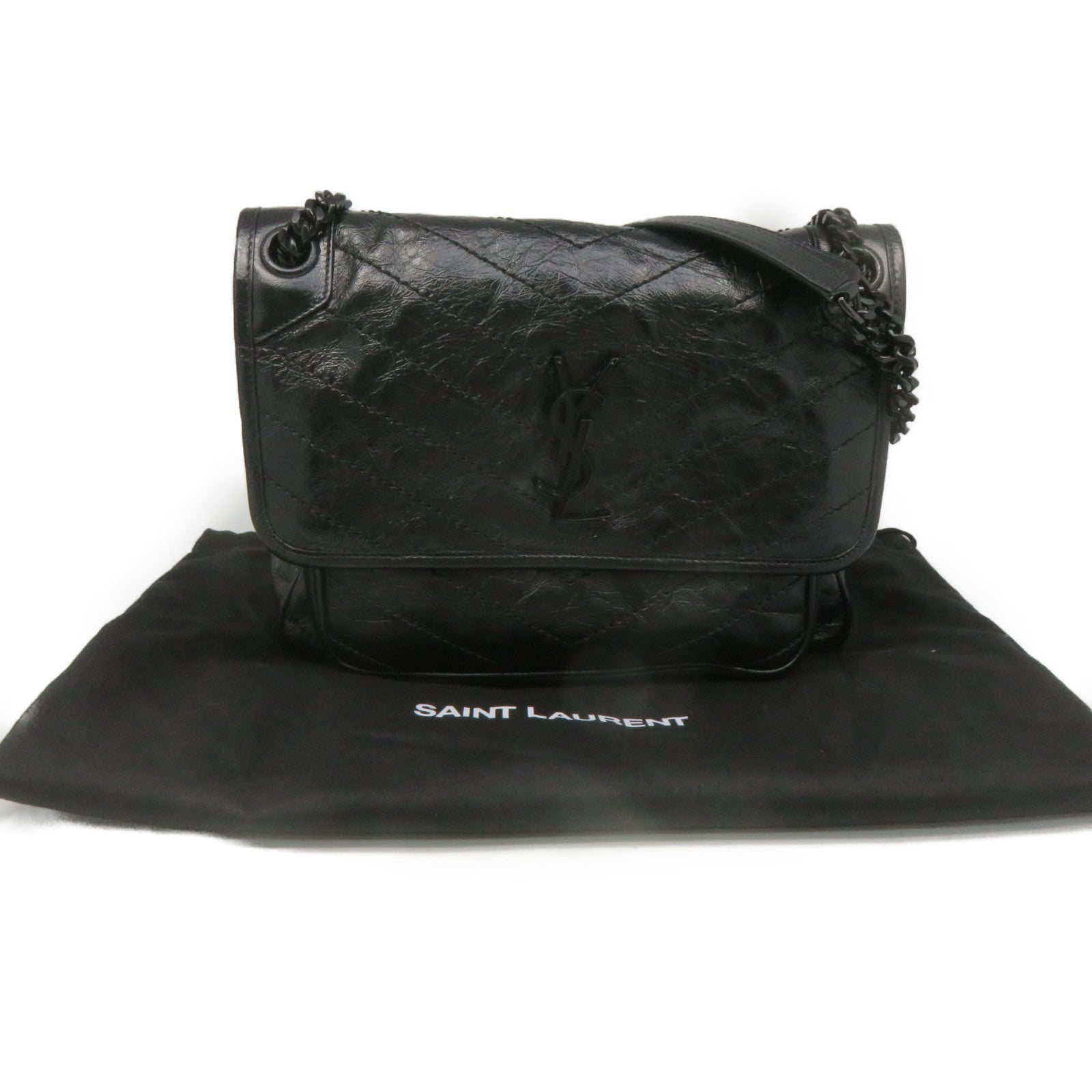 SAINT LAURENT 牛皮皮革Niki Shoulder Bag鏈帶肩背袋黑色
