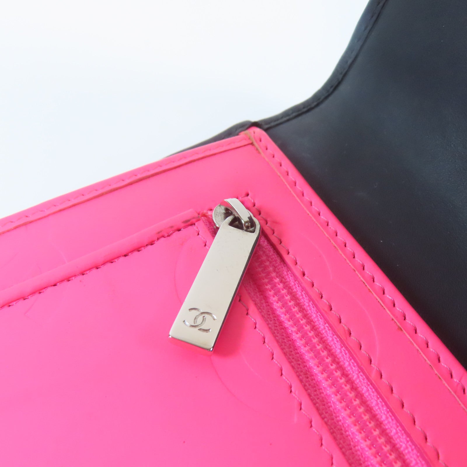 CHANEL 菱格羊皮皮革Cambon Long Wallet銀扣長錢包黑色