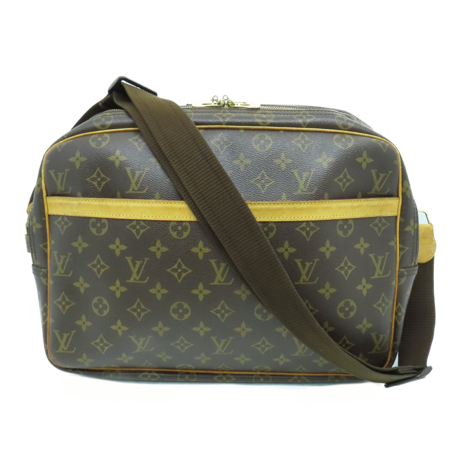 LOUIS VUITTON Monogram Reporter GM金扣肩背袋啡色
