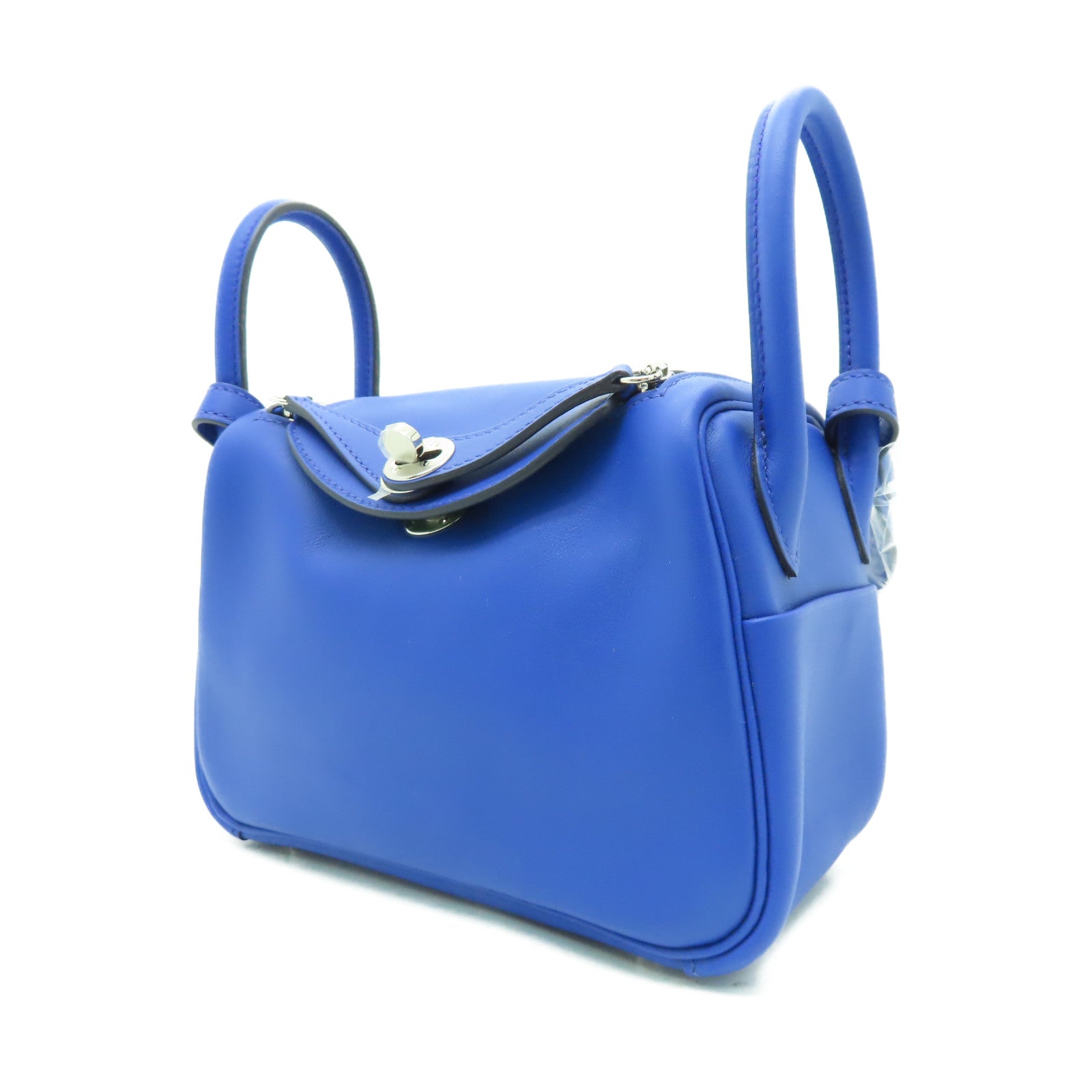 HERMES Swift皮革Mini Lindy銀扣肩背袋藍色