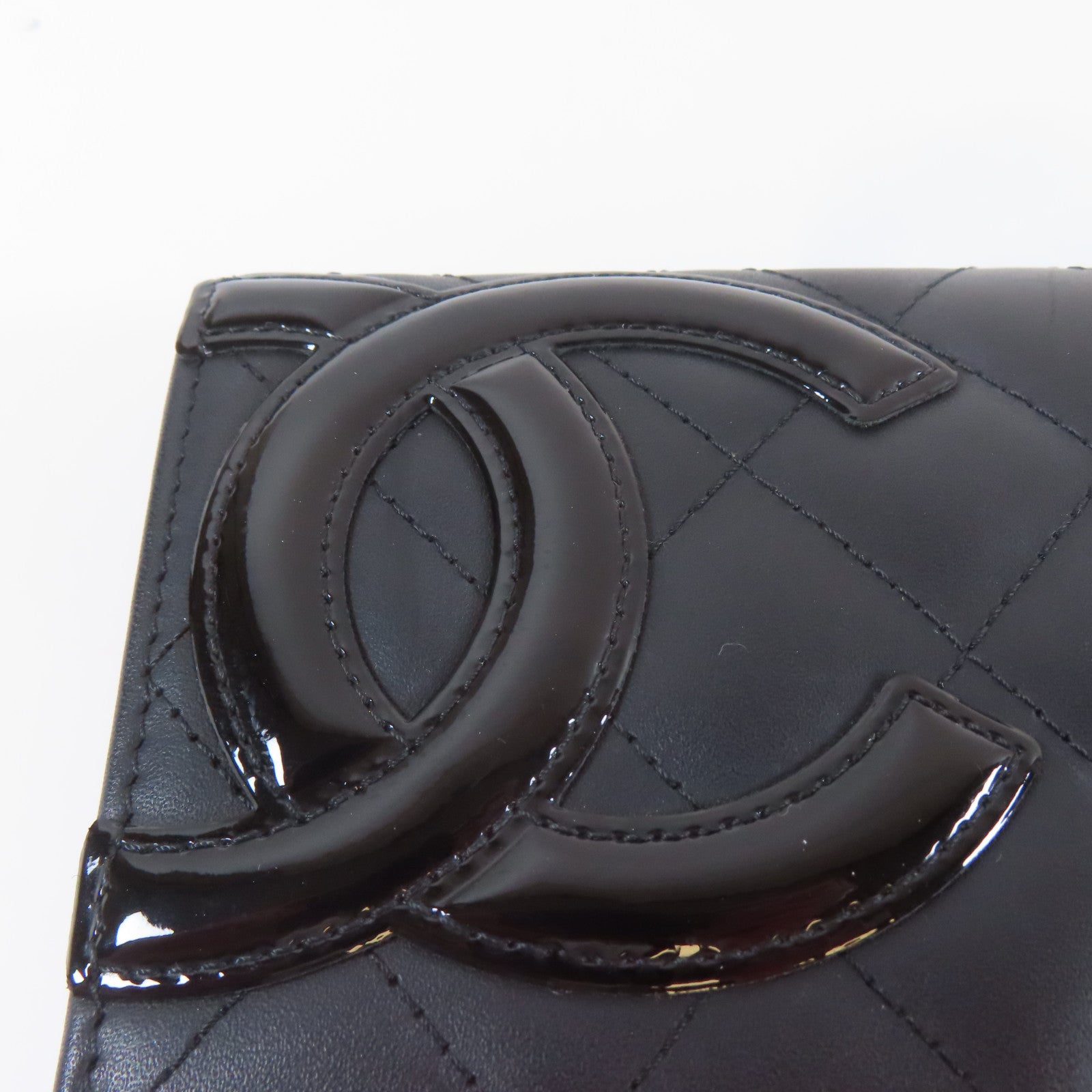 CHANEL 菱格羊皮皮革Cambon Long Wallet銀扣長錢包黑色
