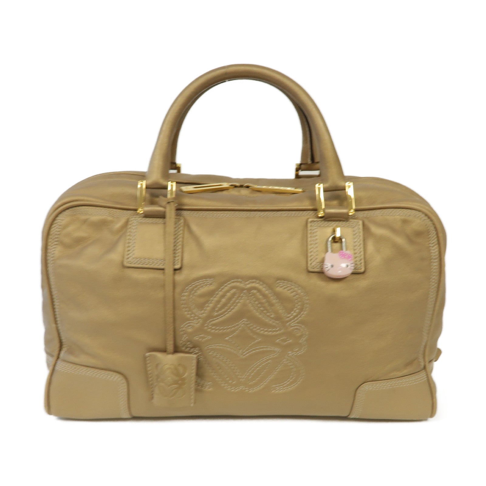 LOEWE 羊皮皮革Amazona金扣手挽袋金色
