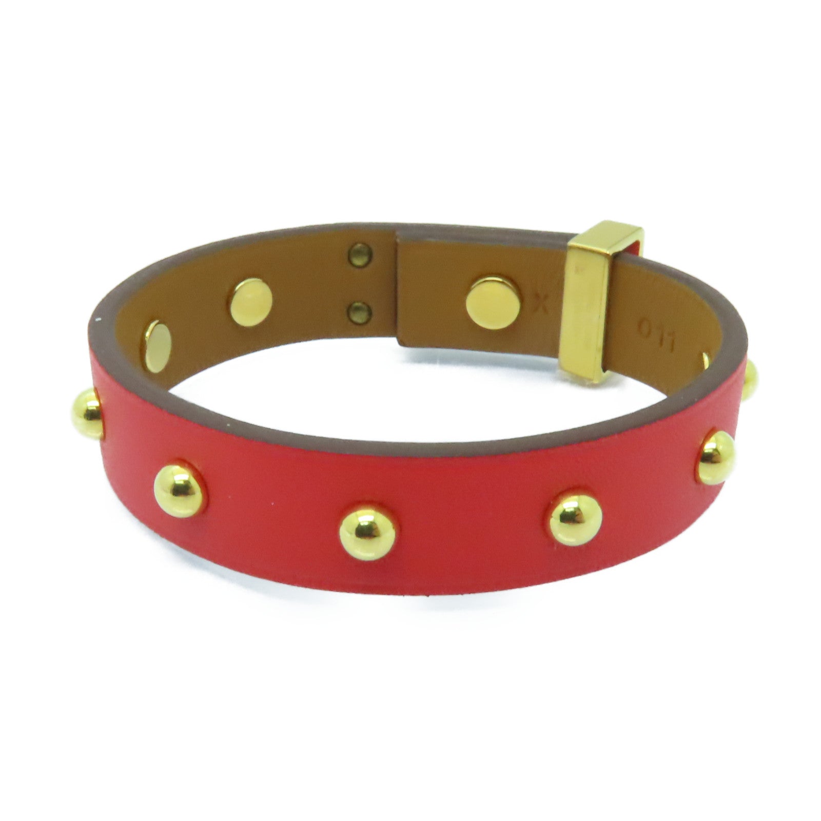 HERMES Swift皮革Mini Dog Clous Ronds金扣手鐲紅色