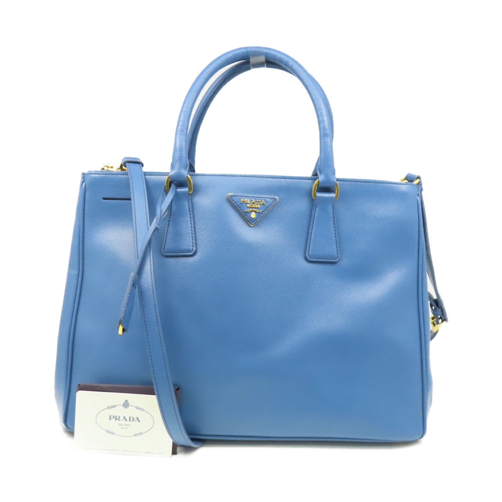 PRADA Saffiano Lux皮革Galleria 2Way Shoulder Bag金扣手挽肩背兩用袋藍色