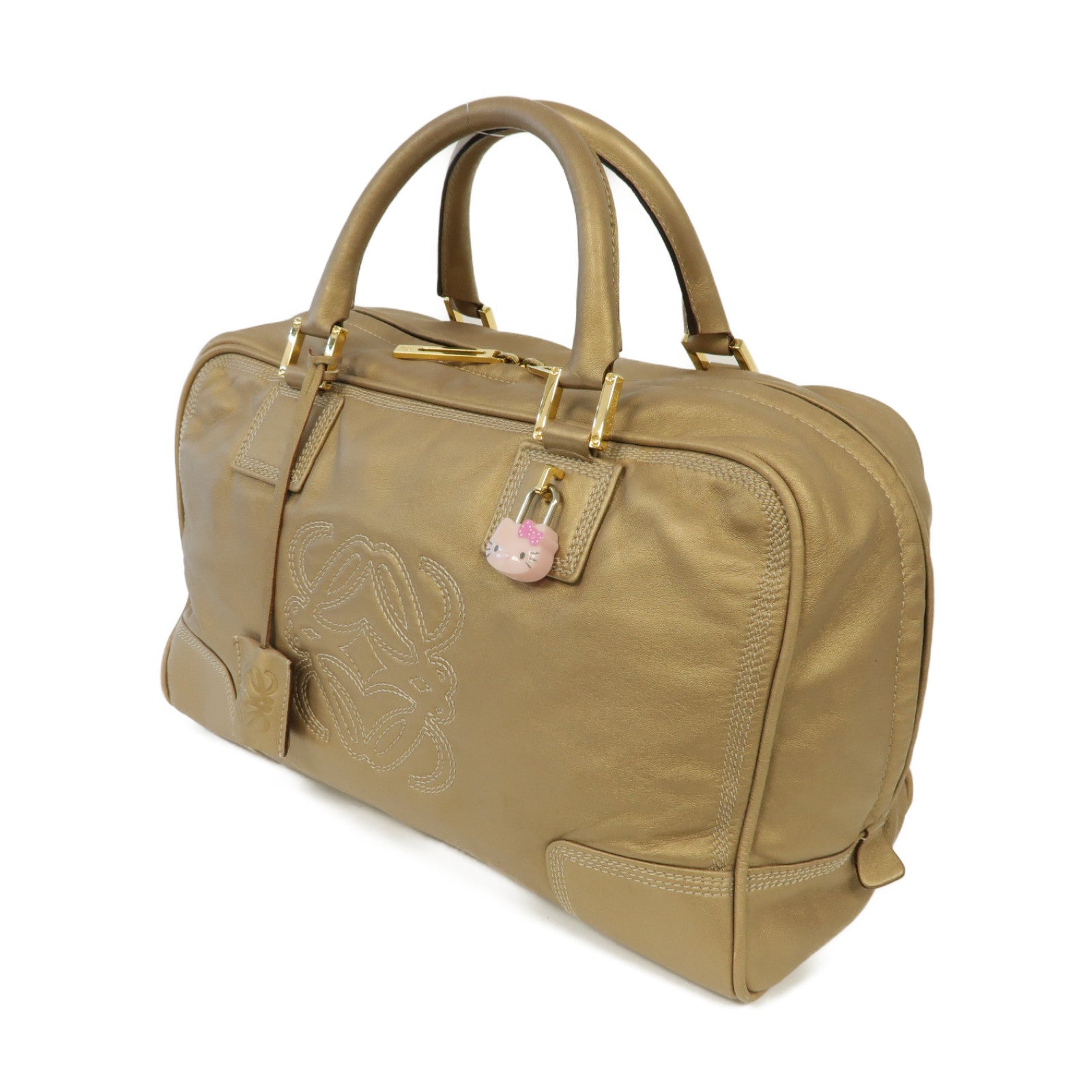 LOEWE 羊皮皮革Amazona金扣手挽袋金色