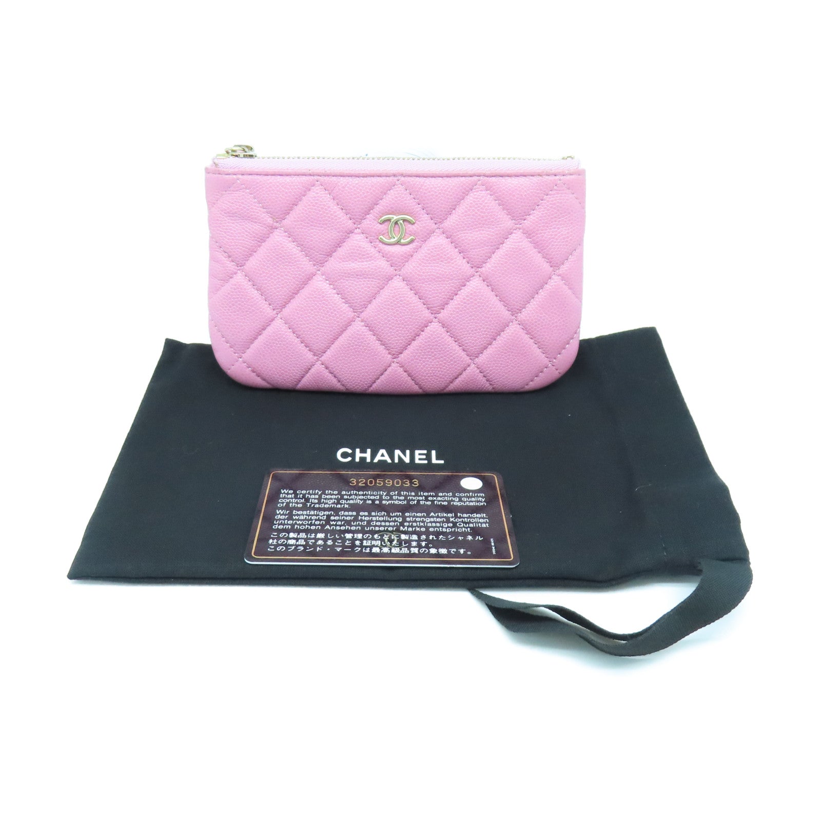 CHANEL Diamond Caviar Leather Mini Pouch Gold Buckle Clutch Pink