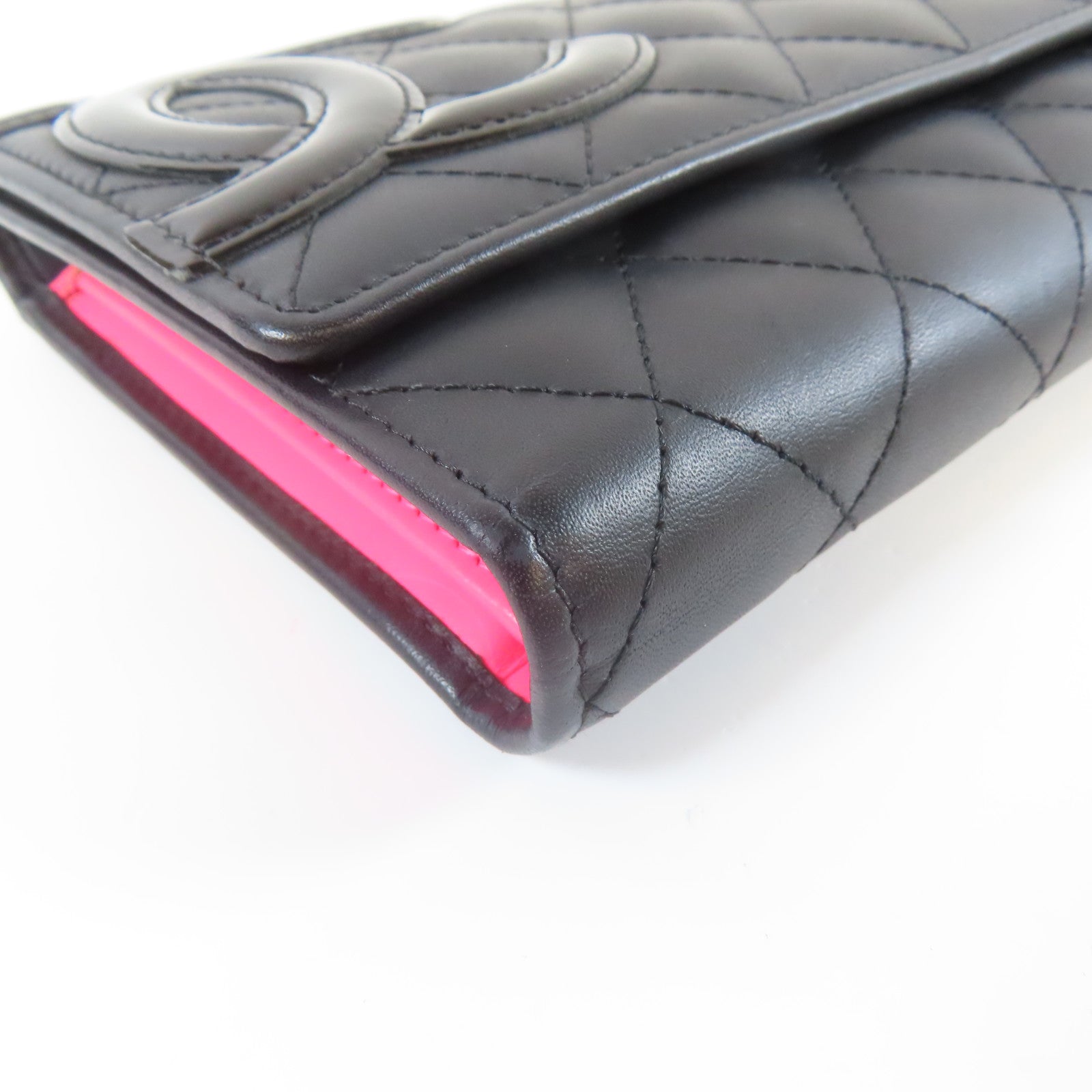 CHANEL 菱格羊皮皮革Cambon Long Wallet銀扣長錢包黑色