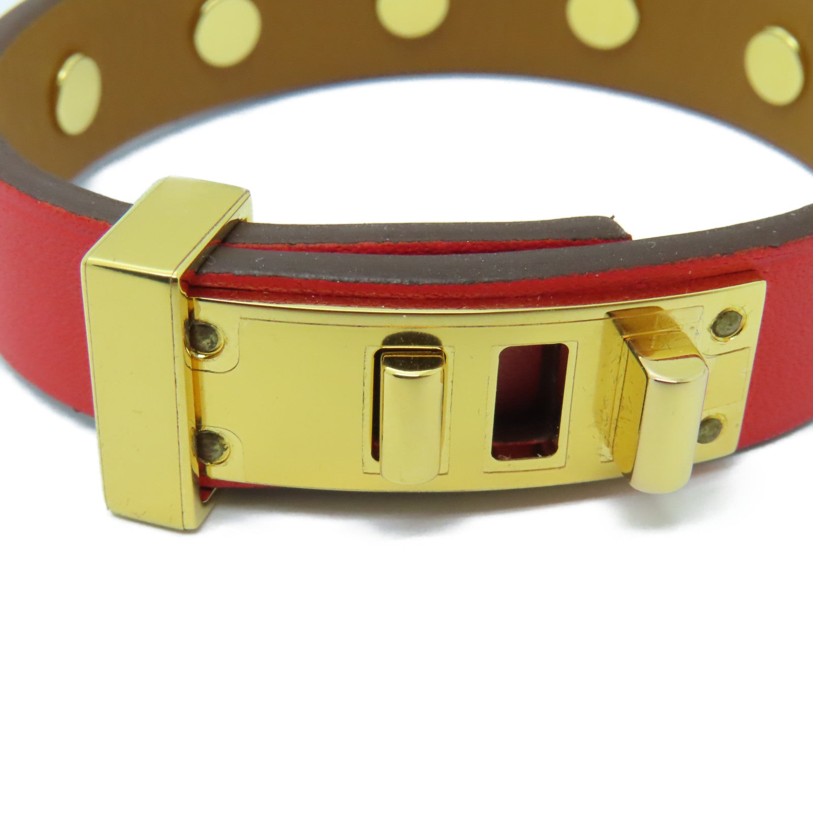 HERMES Swift皮革Mini Dog Clous Ronds金扣手鐲紅色