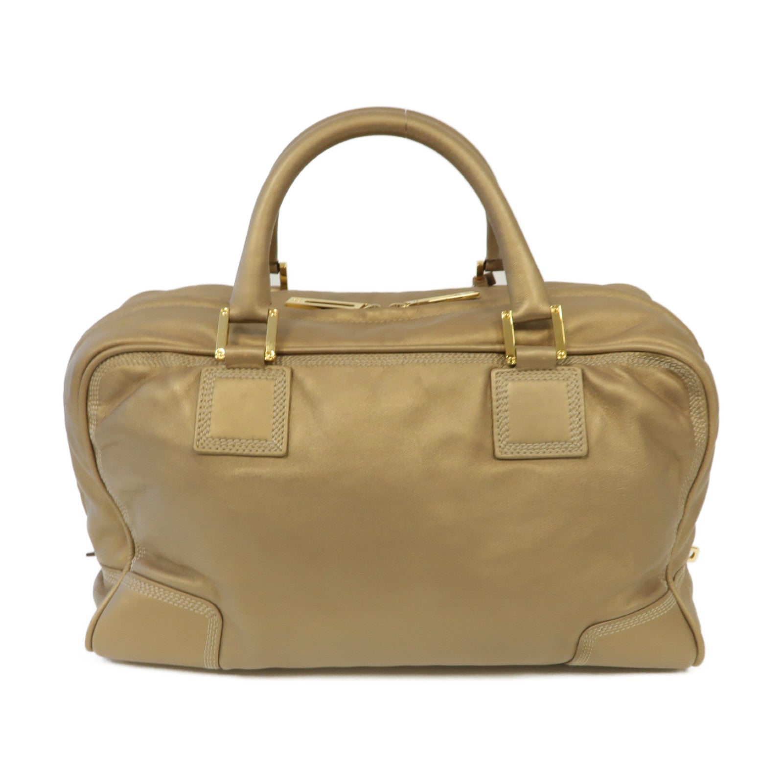 LOEWE 羊皮皮革Amazona金扣手挽袋金色
