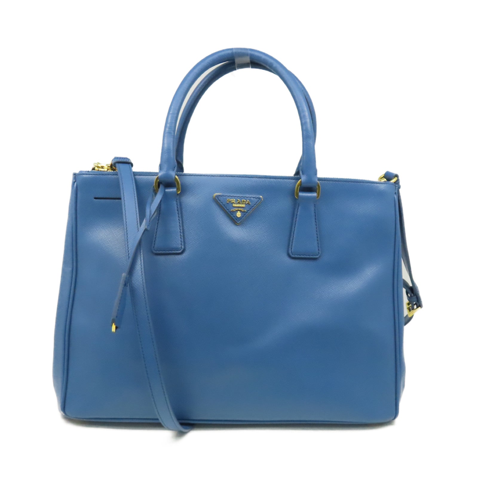 PRADA Saffiano Lux皮革Galleria 2Way Shoulder Bag金扣手挽肩背兩用袋藍色