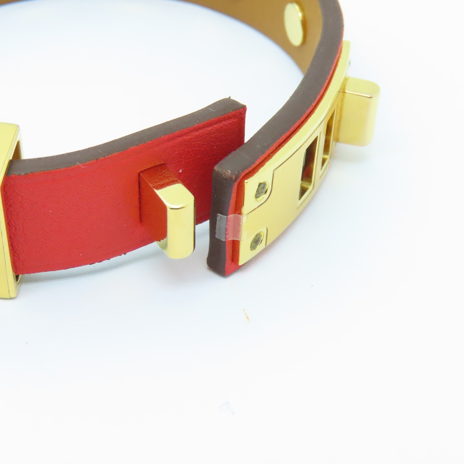 HERMES Swift皮革Mini Dog Clous Ronds金扣手鐲紅色
