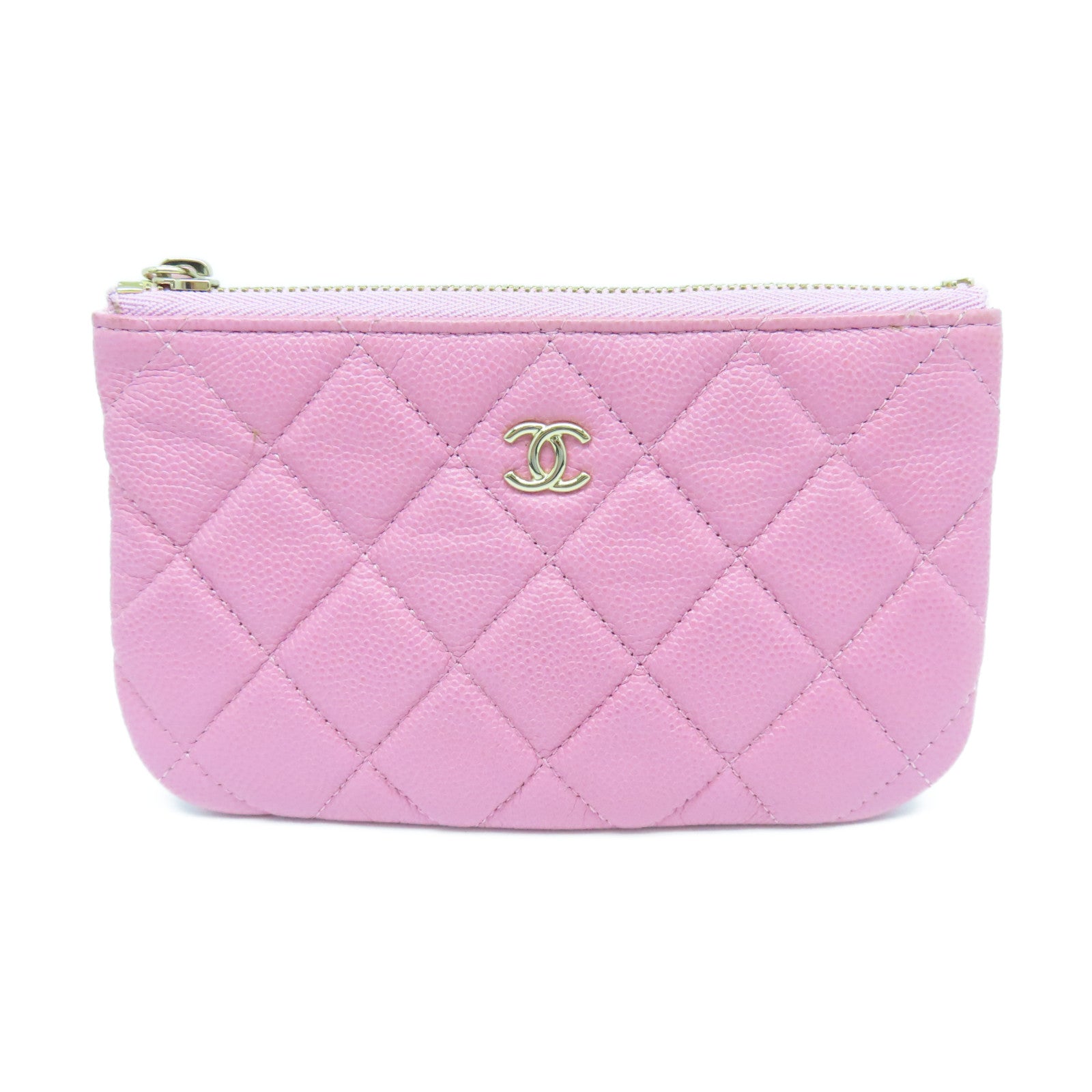 CHANEL Diamond Caviar Leather Mini Pouch Gold Buckle Clutch Pink